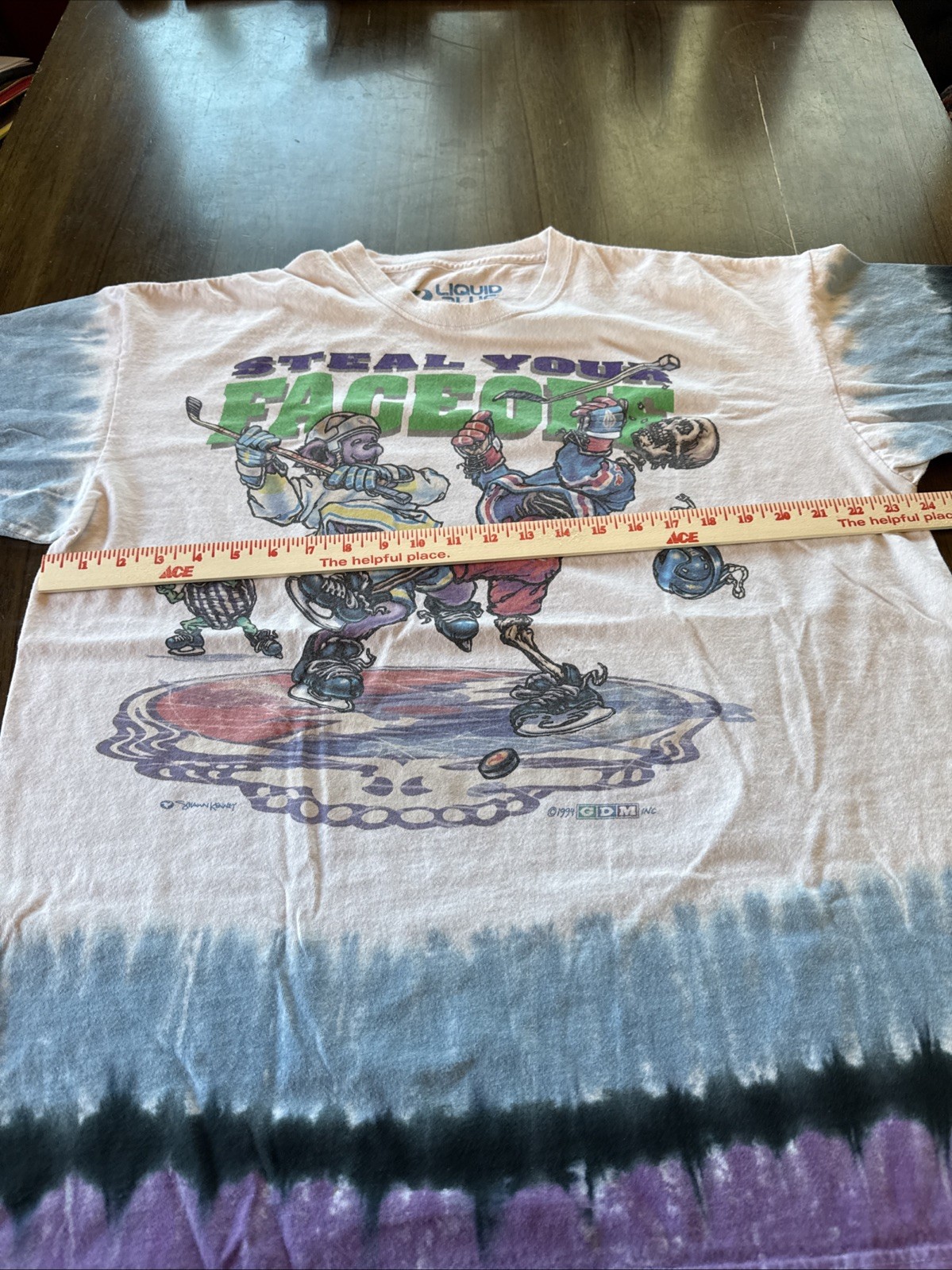 Vintage Grateful Dead Liquid Blue Hockey Tie Dye T Shirt 1994 XXL. 2XL Faceoff