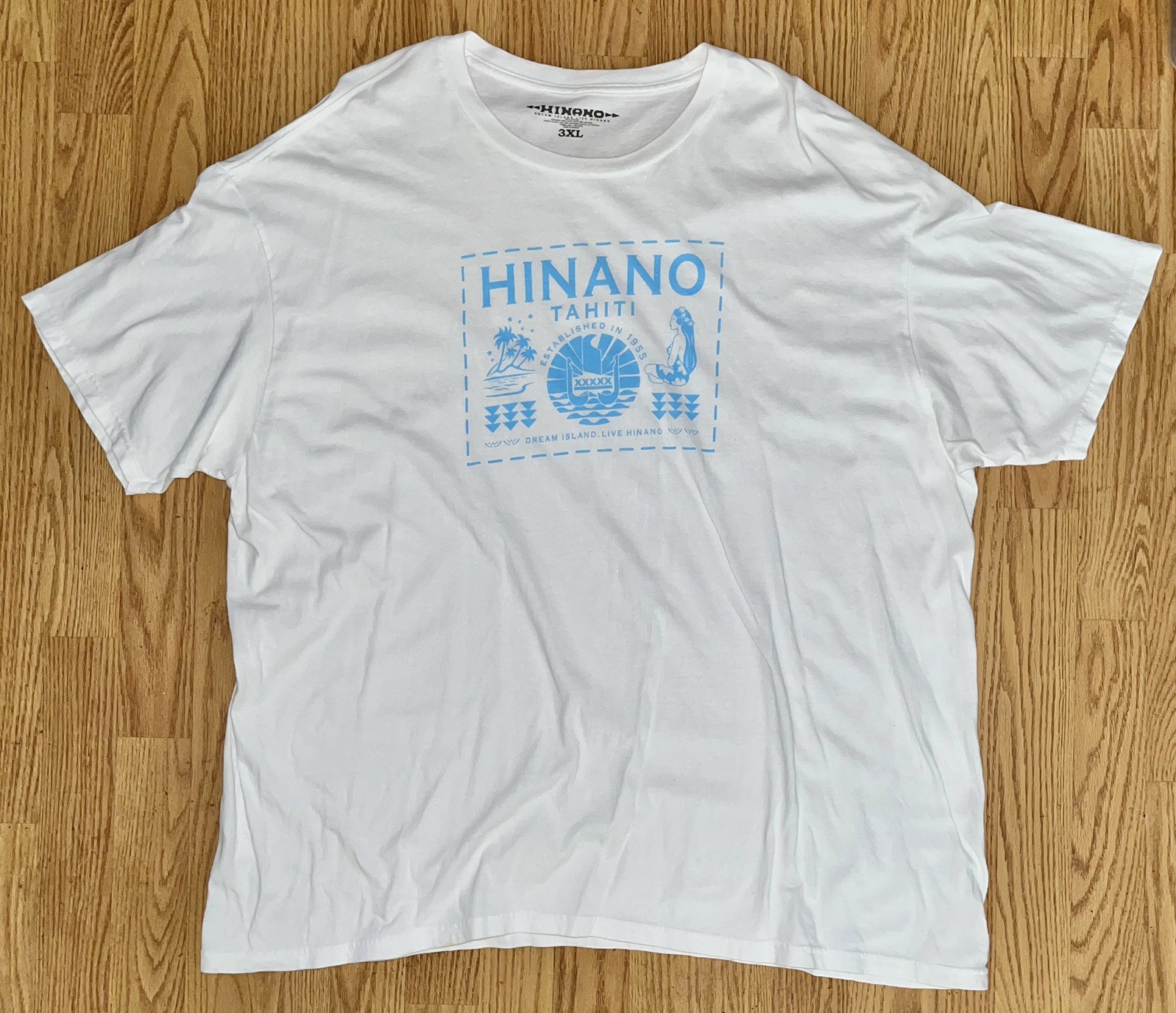 Hinano Tahiti Shirt Mens 3XL White Teal Hawaiian Beer Tropical Girl Graphic Tee