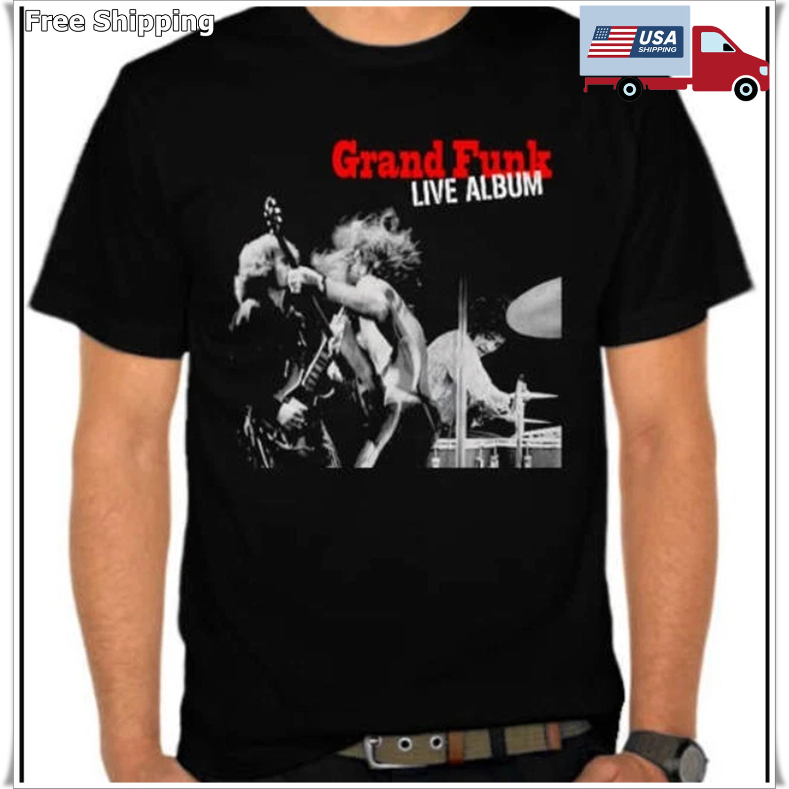 Grand Funk Railroad Live Album Unisex Black T-shirt , Railroad Live Abum Shirt