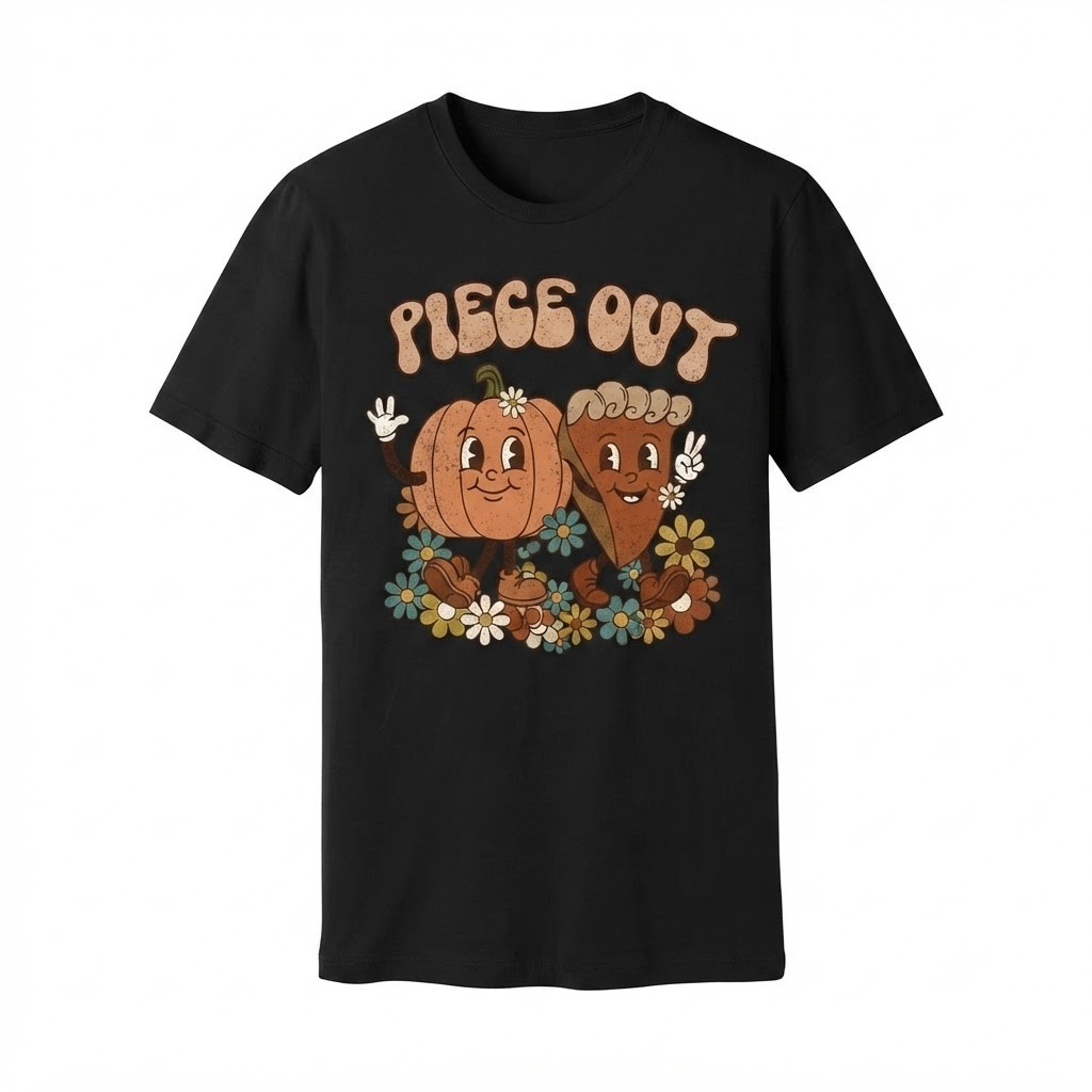 Retro Pie Out Pumpkin & Flower Thanksgiving Fall Vintage T-shirt