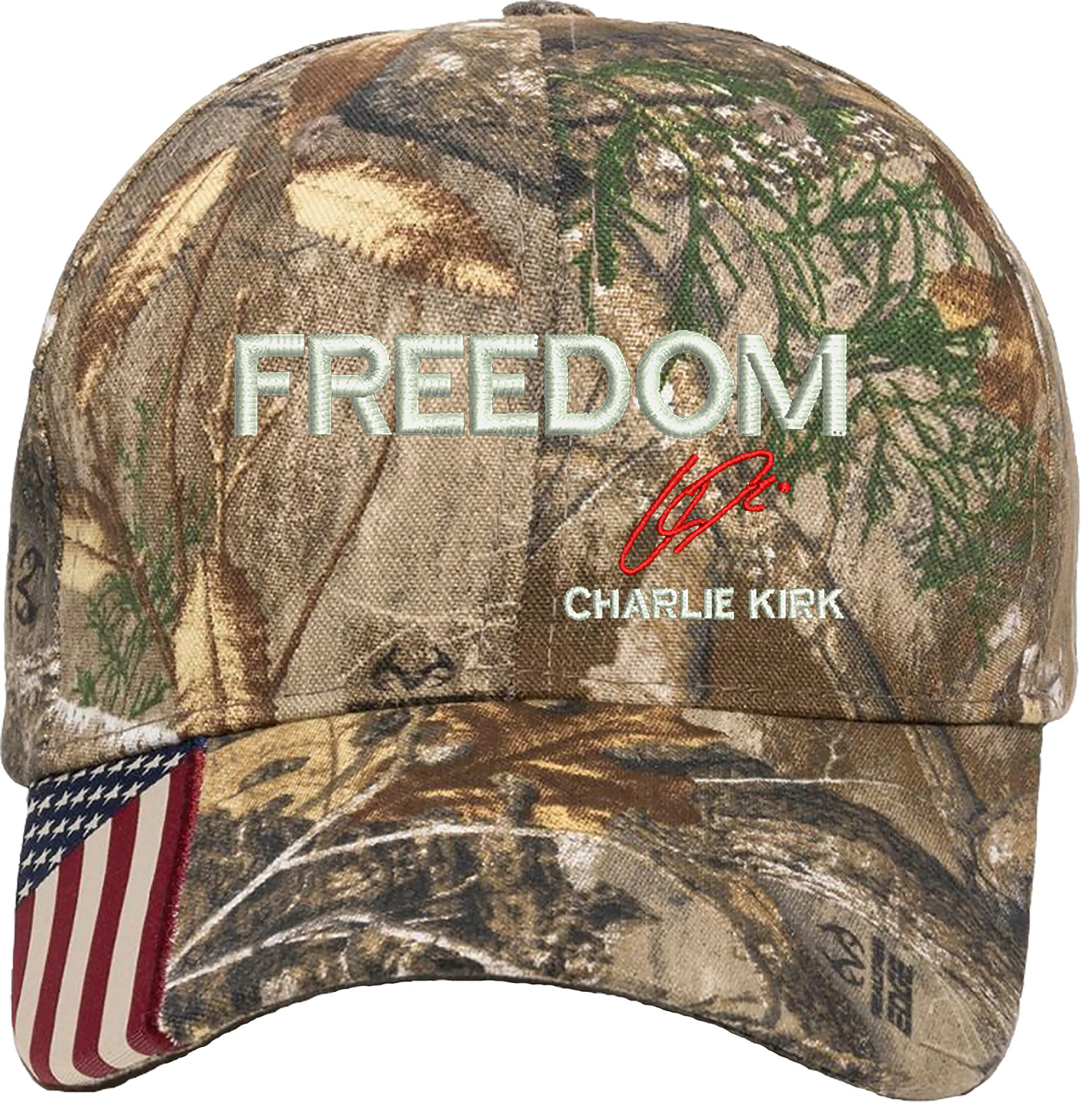 Freedom Charlie Kirk Signature Embroidered OFM Hat with US Flag on bill