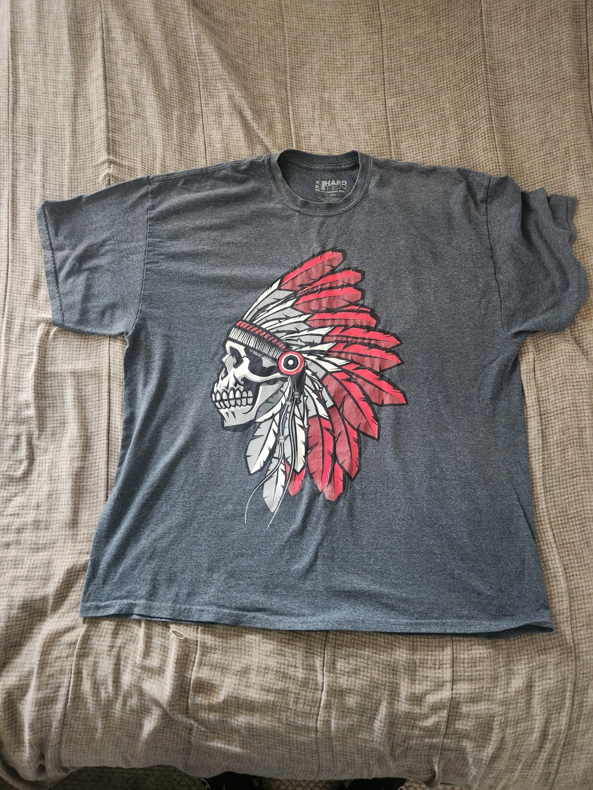 Gray And Red Hard Ten Tribal Skull T-shirt Size 2XL