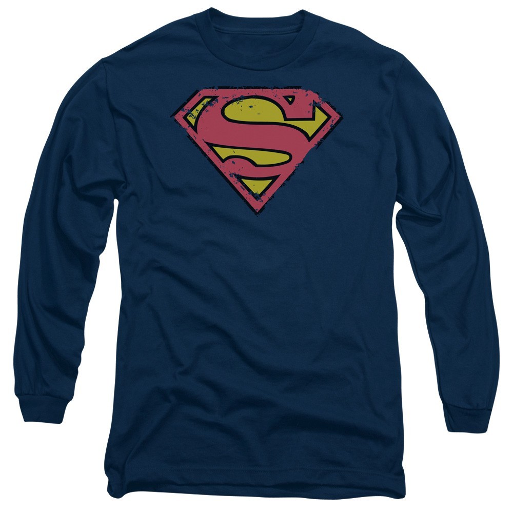 Superman Distressed Shield Long Sleeve Men’s T-Shirt Licensed S-3XL Tee