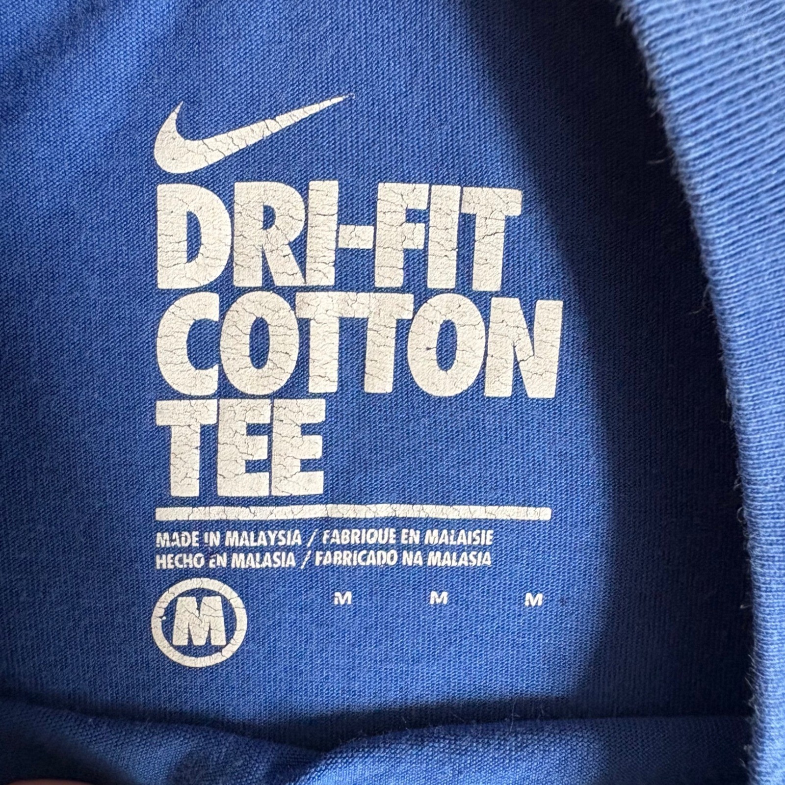 Nike Dri-FIT Cotton Tee Mens Medium Blue Good Short Sleeve Crewneck Swoosh