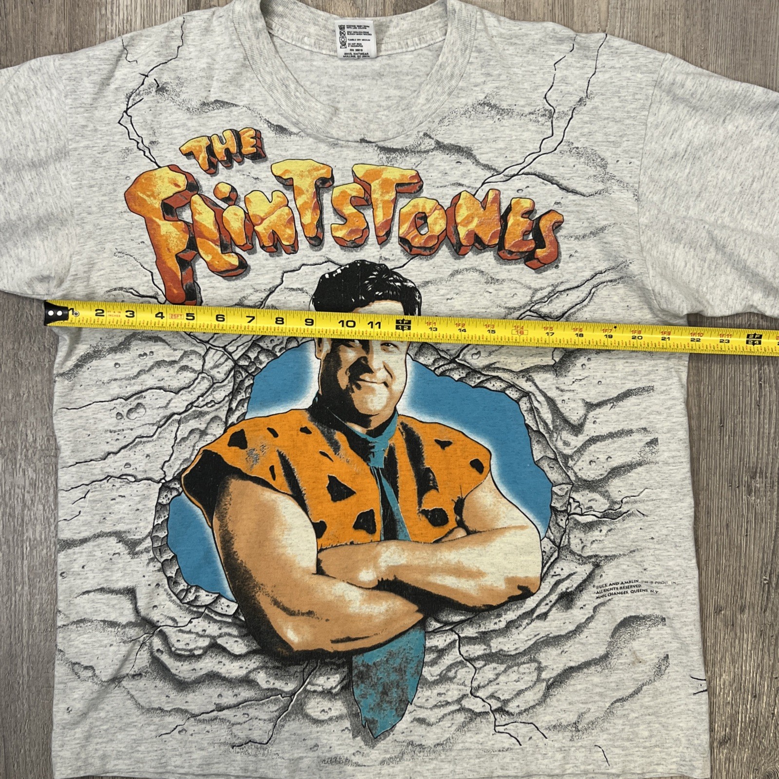 Vintage 90s The Flintstones AOP Movie Promo T Shirt Adult Large Gray Mens