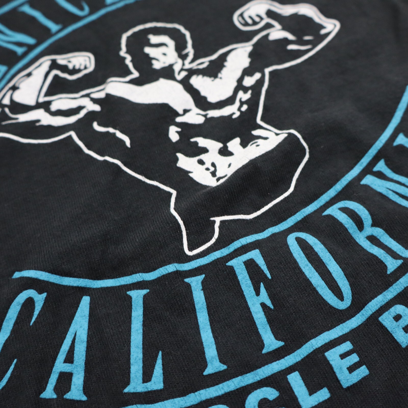 Vtg Venice Beach California Muscle Beach Bodybuilder T-Shirt Mens S Black Gym