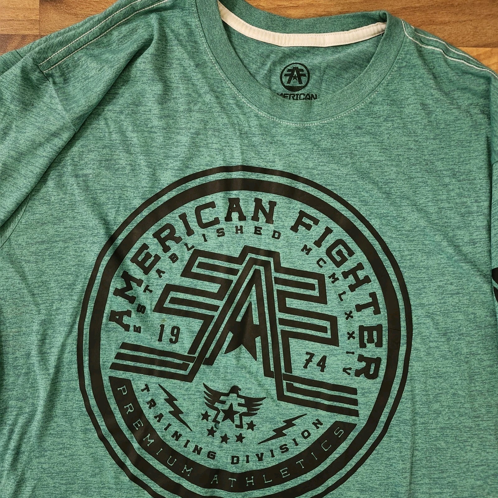 American Fighter Double Sided Graphic T-Shirt Turquoise Size 3XL/XXXL