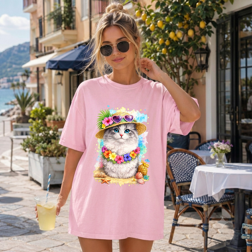 Comfort Colors® Kute Kitten Summer Cat Beach Tropical Vacation Hawaiian T-Shirt