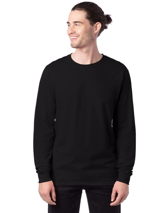 Hanes Essentials Men’s Cotton Long Sleeve T-Shirt Black (x5 bundle)