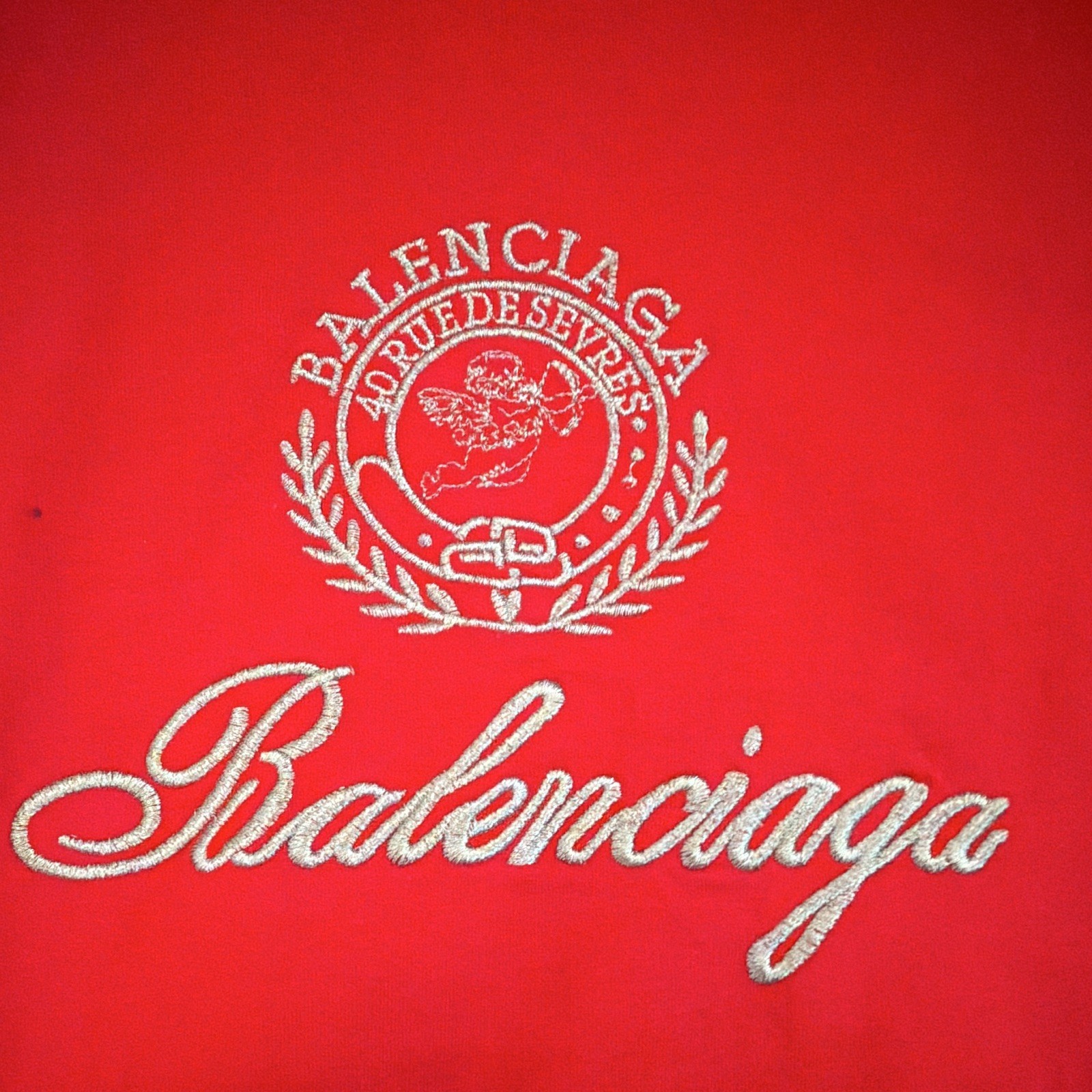 Balenciaga Red Logo Graphic Print Jersey Cotton Crew Neck T-Shirt Size S