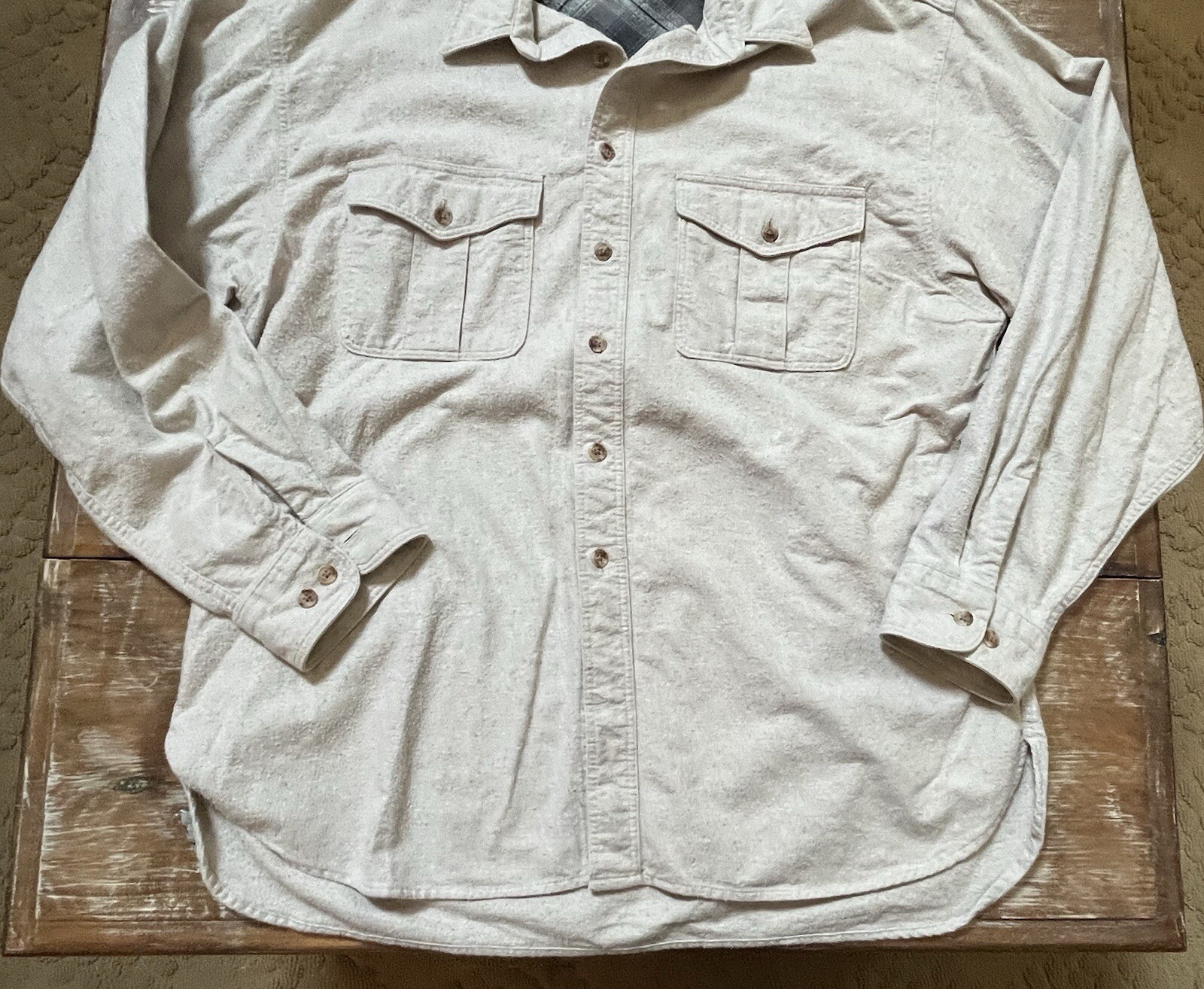 Vtg 90s Eddie Bauer-Oatmeal Chamois Brushed Flannel Button Shirt-Button 2 XXL-T