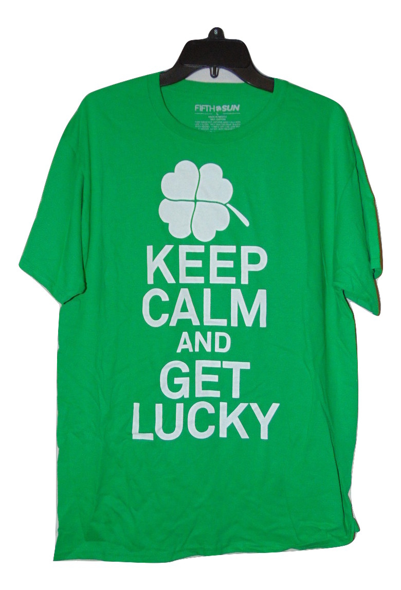 Keep Calm and Get Lucky St. Patrick’s Day T-Shirt Men’s XL Green Clover