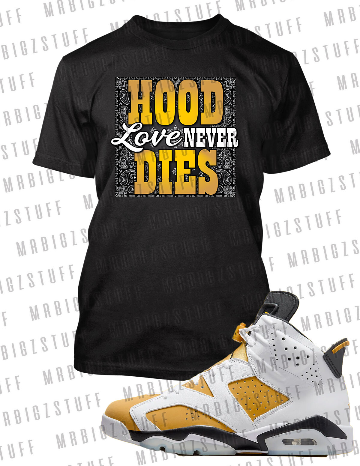 Men Hood Love Graphic T Street Wear Sneaker Tee Shirt to Match J6 Yellow Ochre