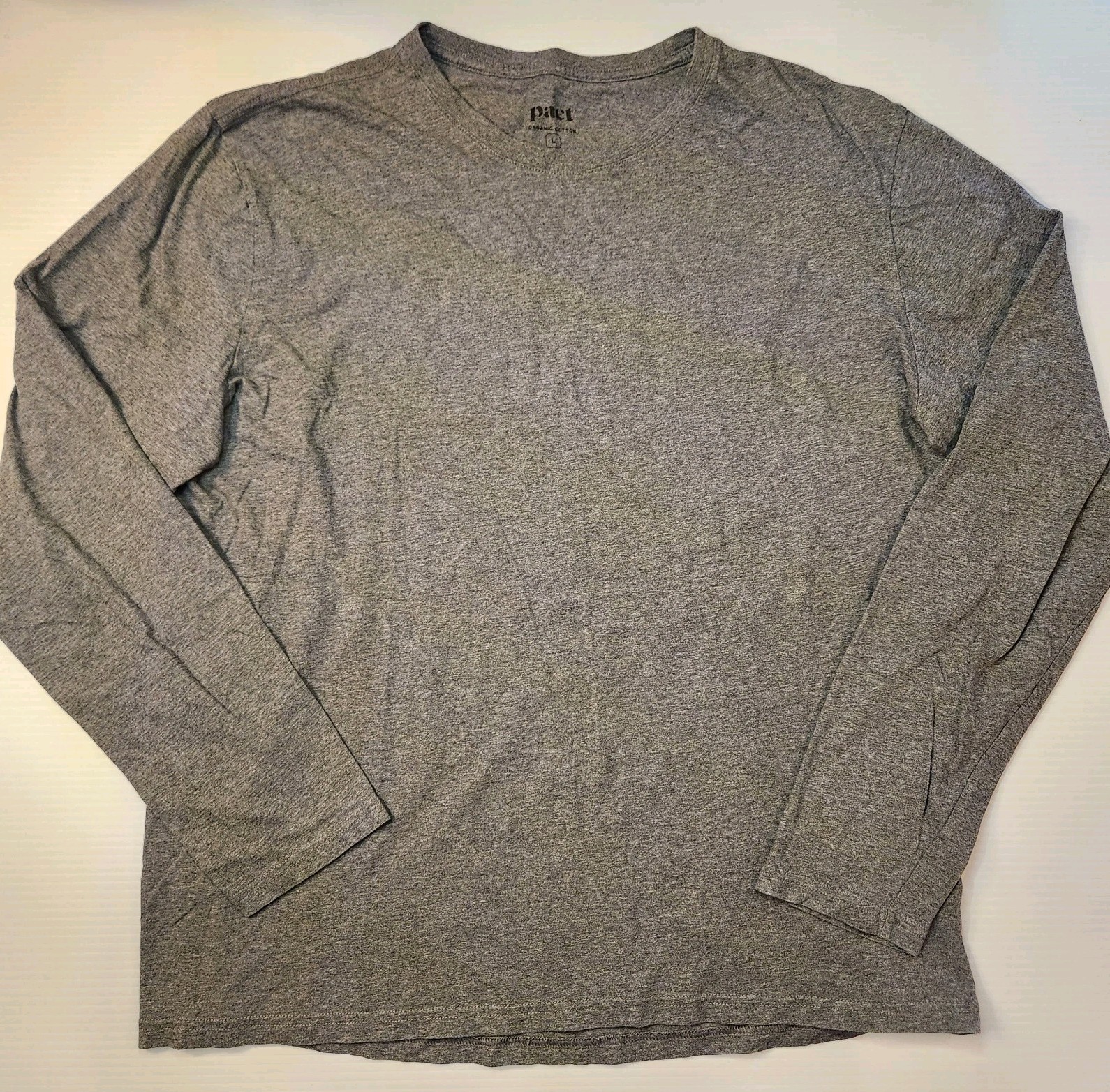 Pact Long Sleeve Tees (2 Pack) Mens Large Grey & Beige Organic Cotton Crewneck