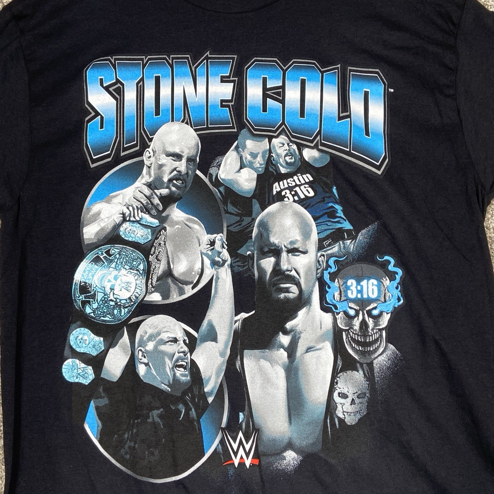 WWE Stone Cold Steve Austin T-Shirt Mens Large Black Wrestling Short Sleeve