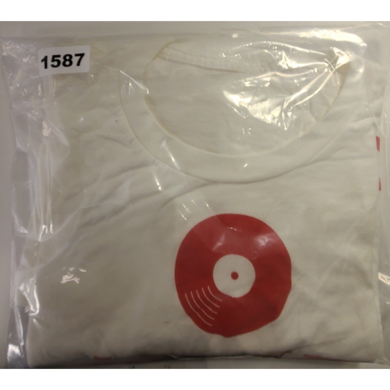 Keep Calm and Spin Records Vinyl Graphic T-Shirt Cream Red Men’s L Short sleeve