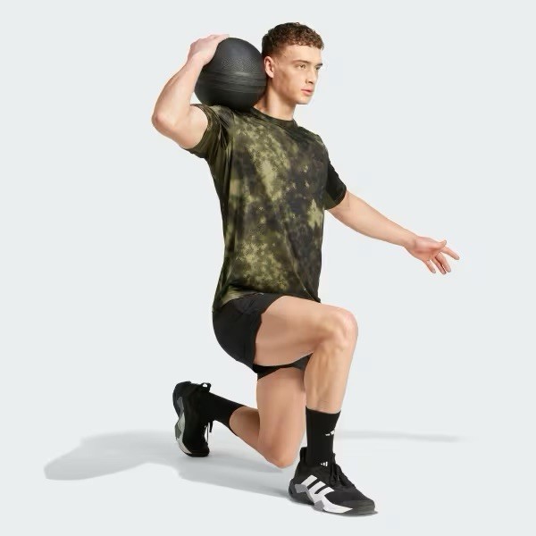 NEW Mens $35 ADIDAS Train Essentials All Over Print Tee JV7234 Olive Strata XXL