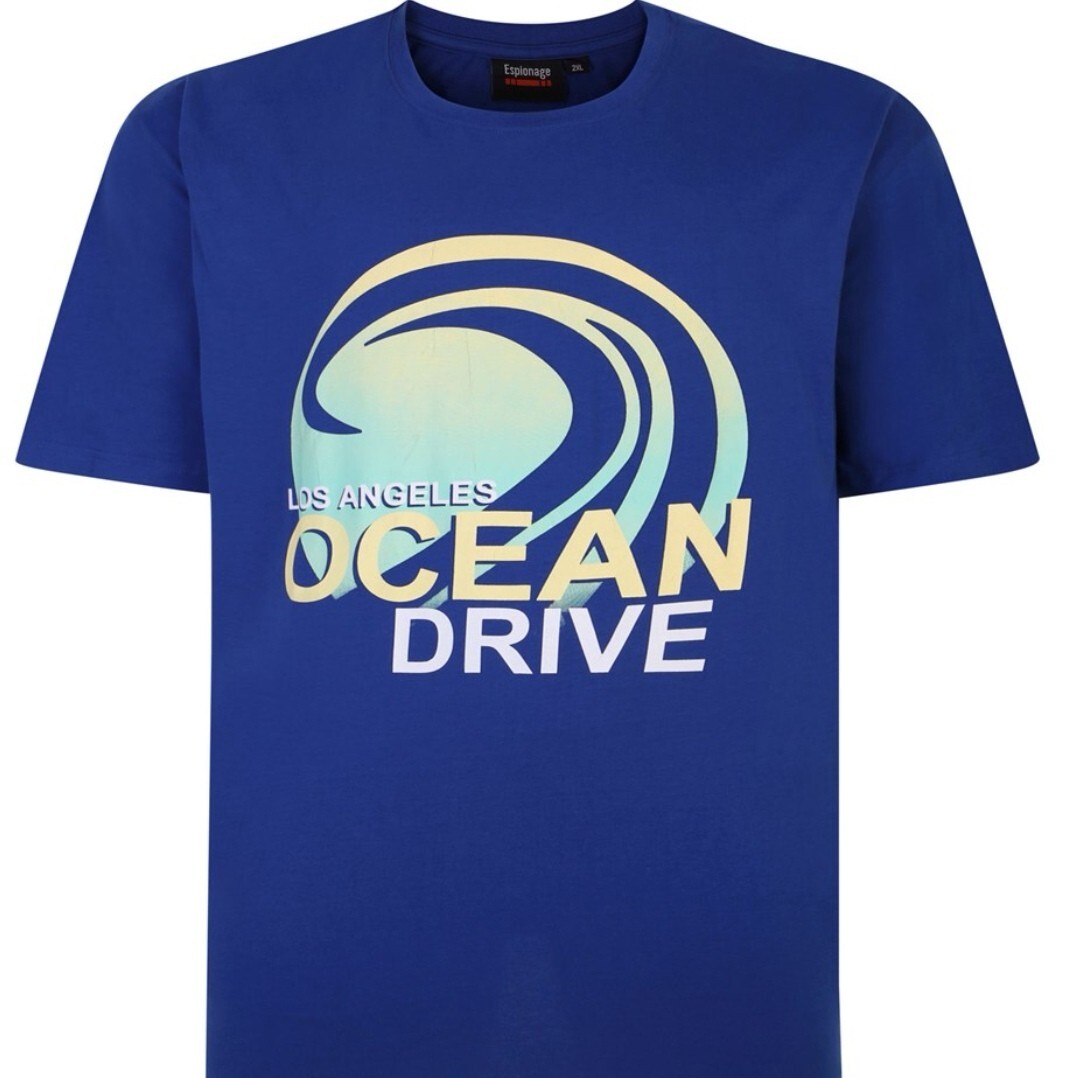 NEW IN ESPIONAGE ROYAL BLUE OCEAN DRIVE TEE SHIRT T370 2XL3XL 4XL5XL6XL7XL8XL