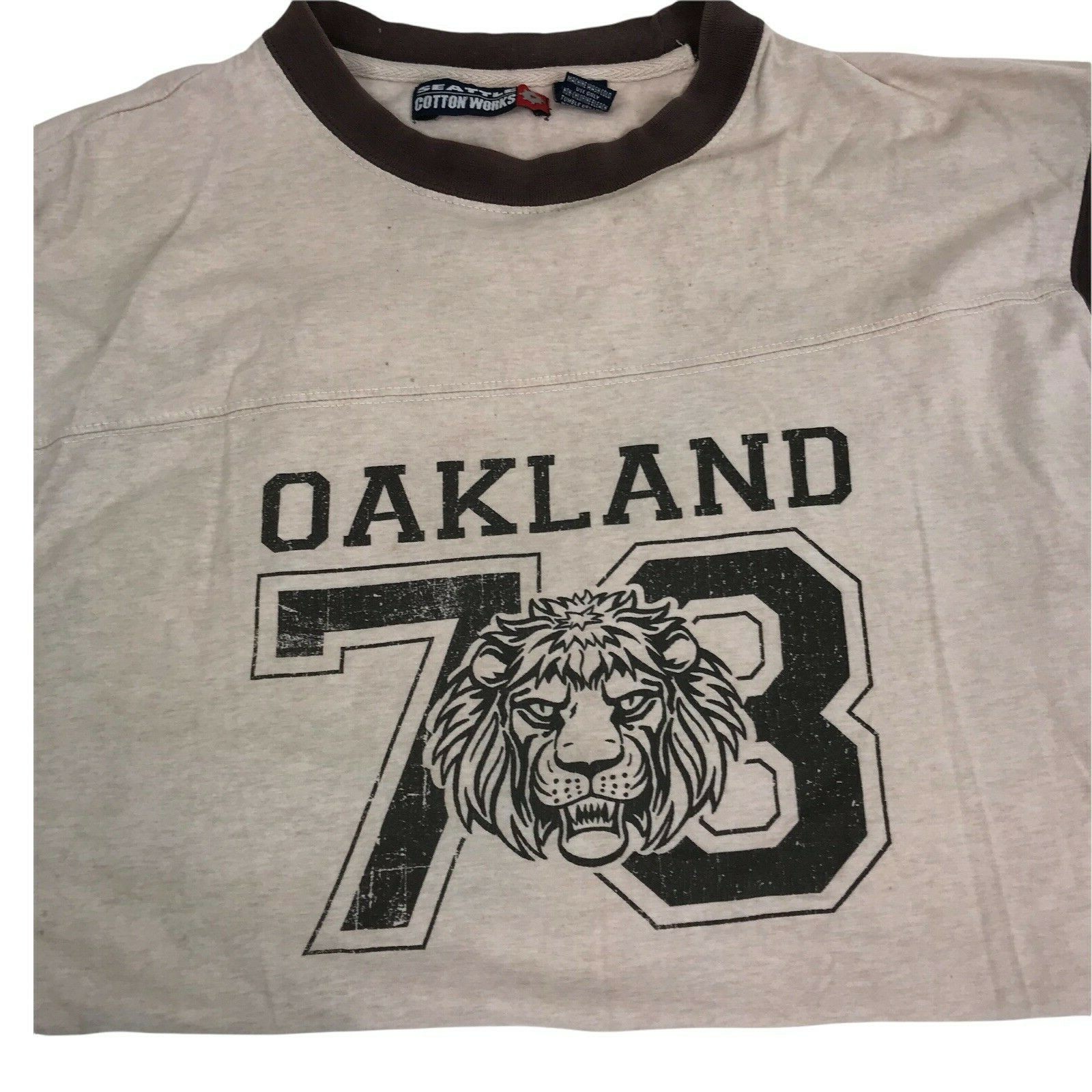 Vintage Shirt Oakland Lion 73 T-shirt Seattle Cotton Works Ringer L Muscle Tee