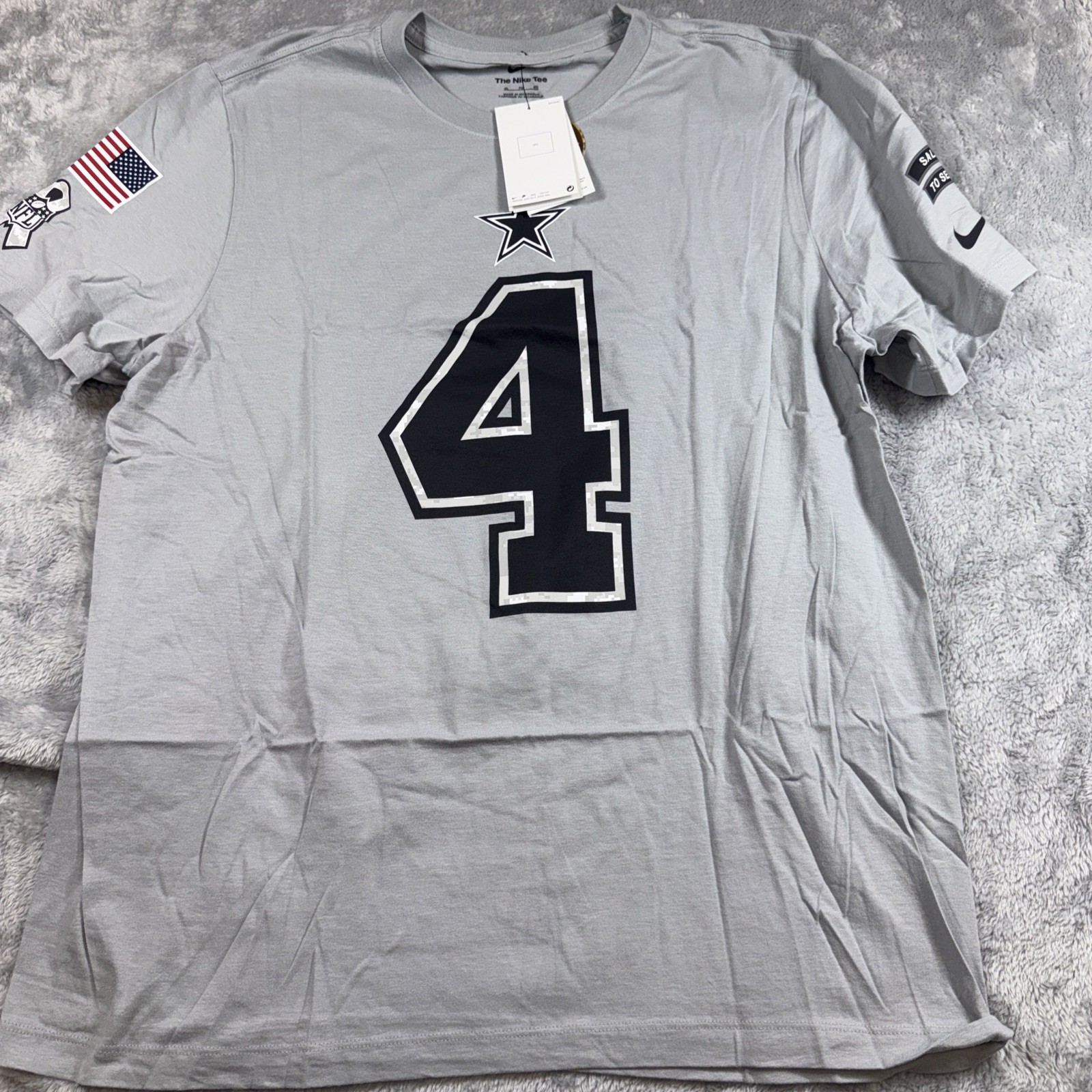 Nike Dallas Cowboys Dak Prescott Mens XL Grey Salute to Service T-Shirt