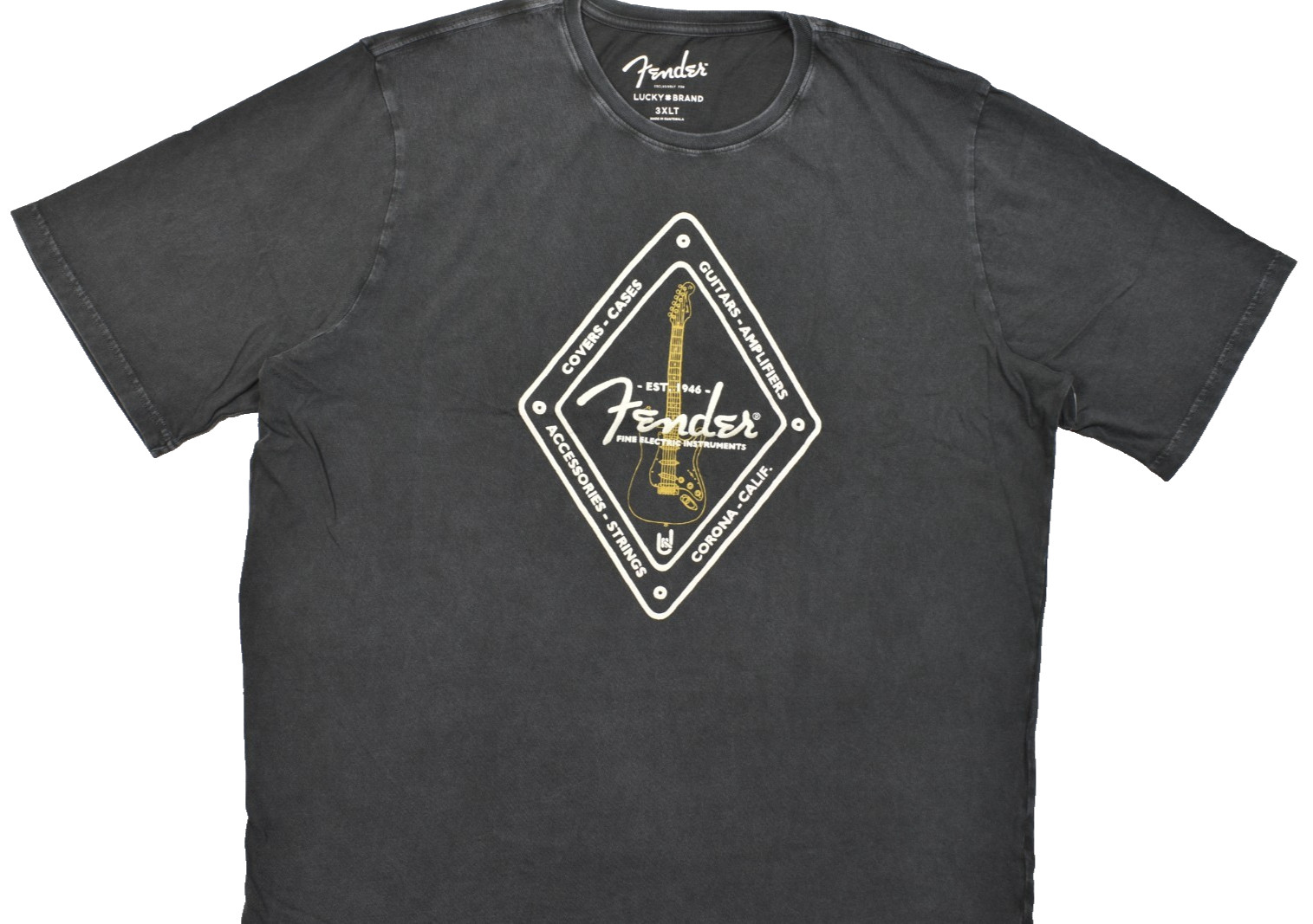 Lucky Brand Men’s Fender Diamond Tee Short Sleeve Black Crew Neck Size 3XLT NEW