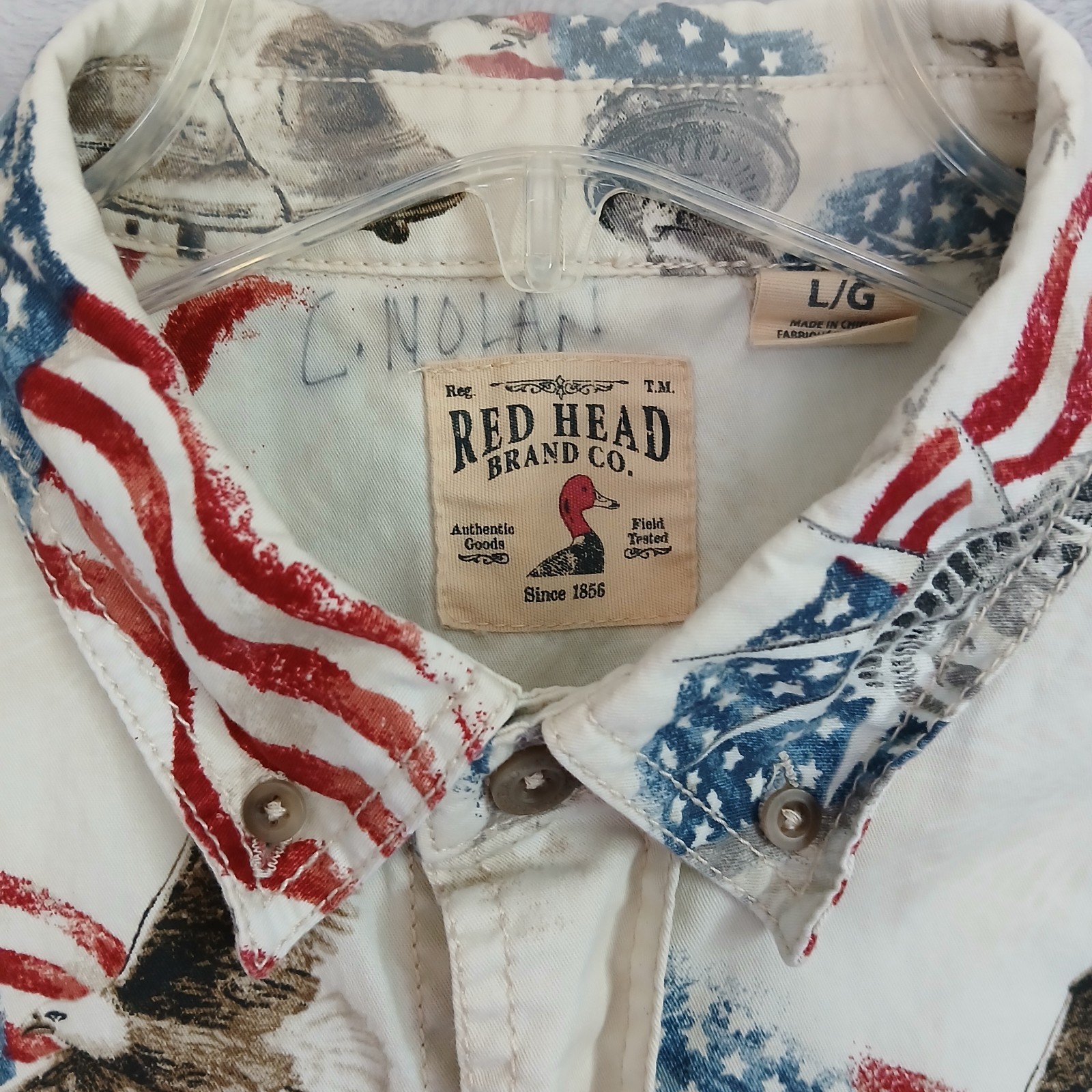 Red Head Men’s Large Patriotic Button Up Shirt American Eagle Liberty Cotton