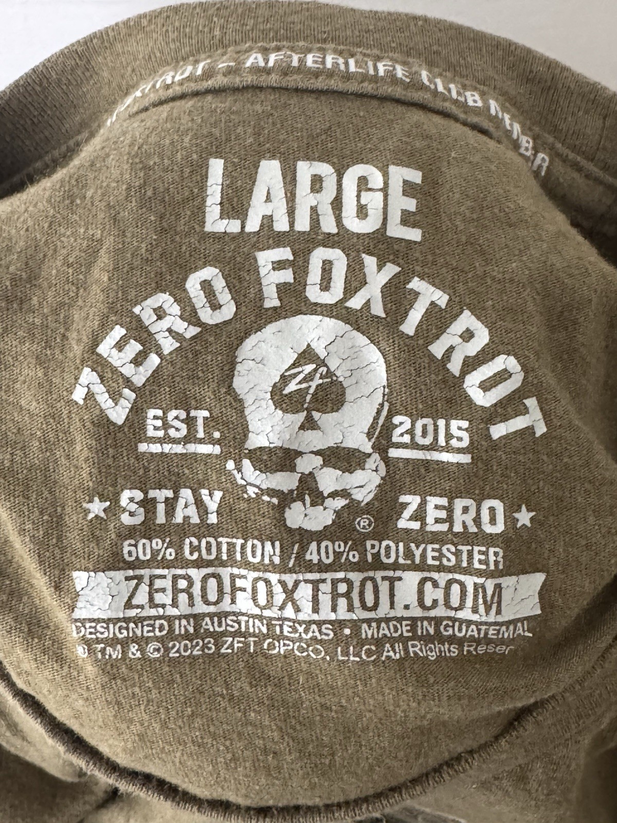 Zero Foxtrot Pull The Pin Skull Grenade Graphic T Shirt Olive Large USA