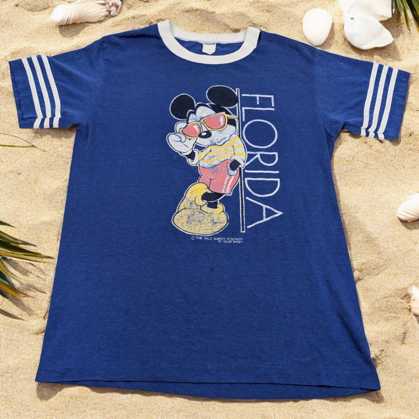 Mickey Mouse Disney Florida Ringer Graphic Tee Shirt Vintage 70s Retro Adult M/L