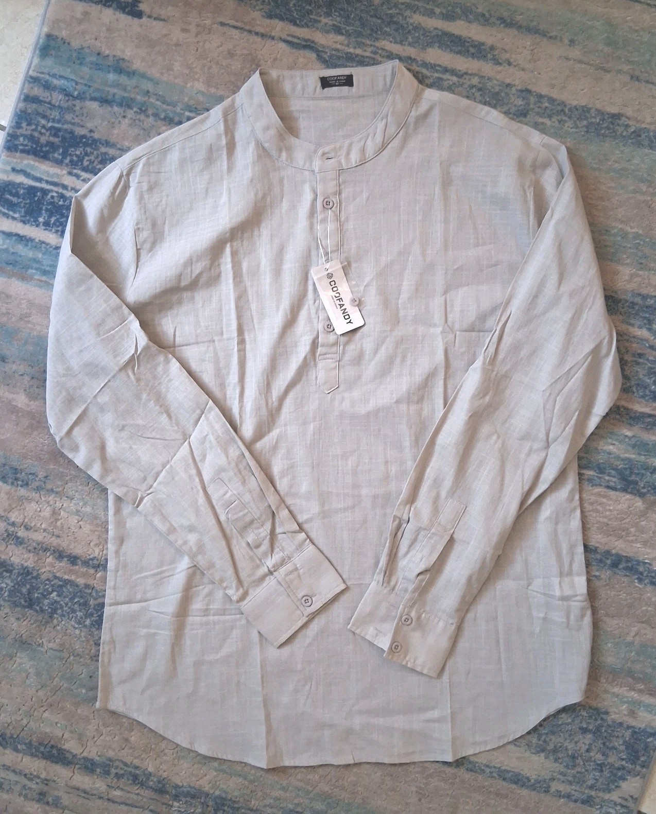 Men’s Cotton Hemp Long Slv Casual Beach Henley Shirt Medium Coofandy Gray Boho