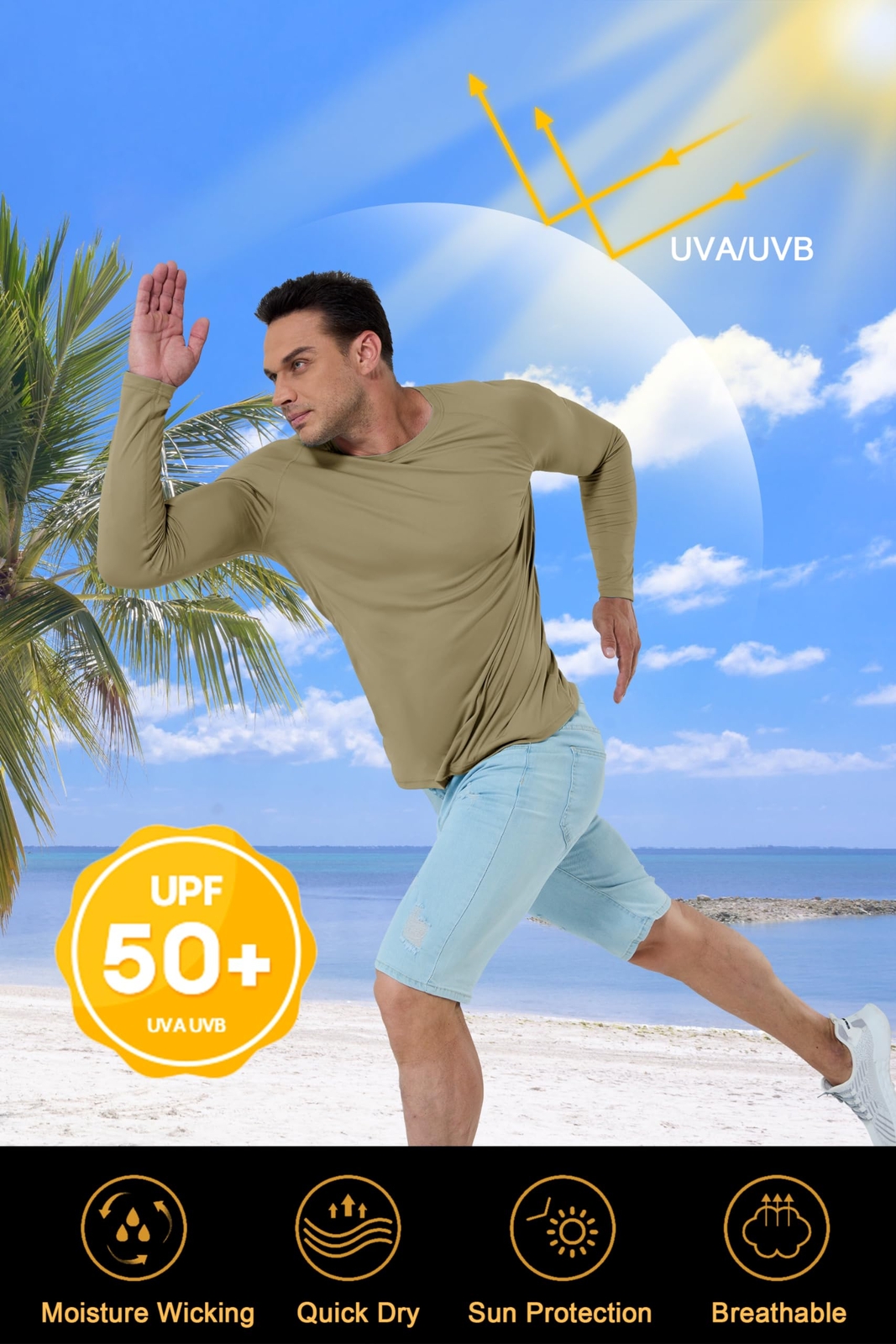 UPF50+ Men’s Long Sleeve Sun Protection UV Shirts Rash Guard Hiking Running Tops