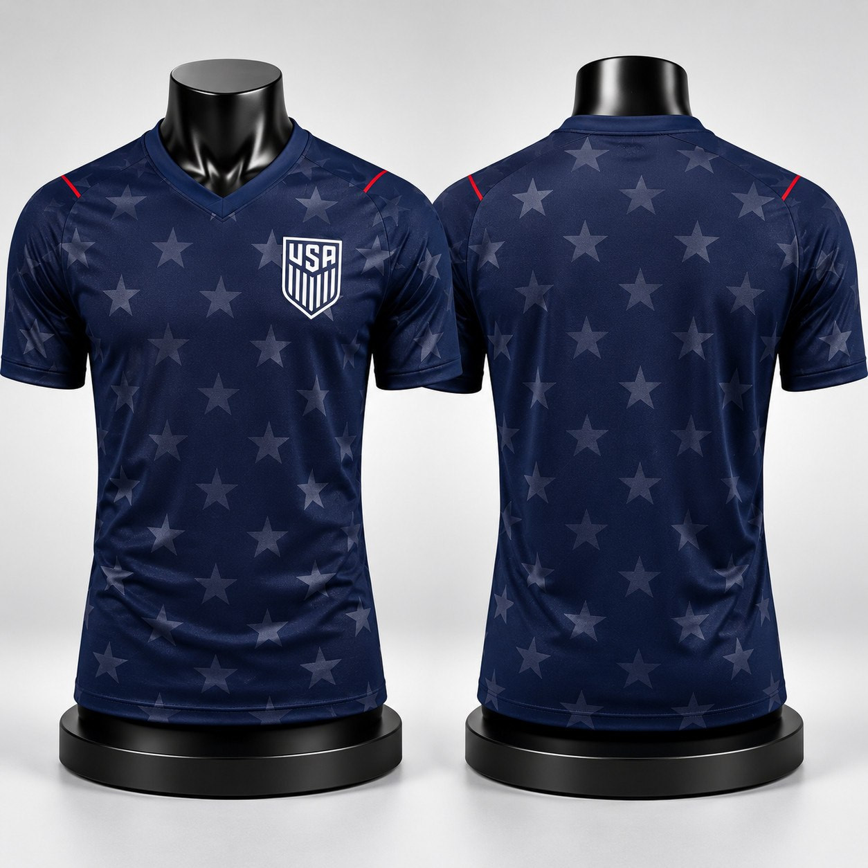 USA Soccer Jersey Shirt Navy Stars V-Neck Short Sleeve Unisex Tee For Fans