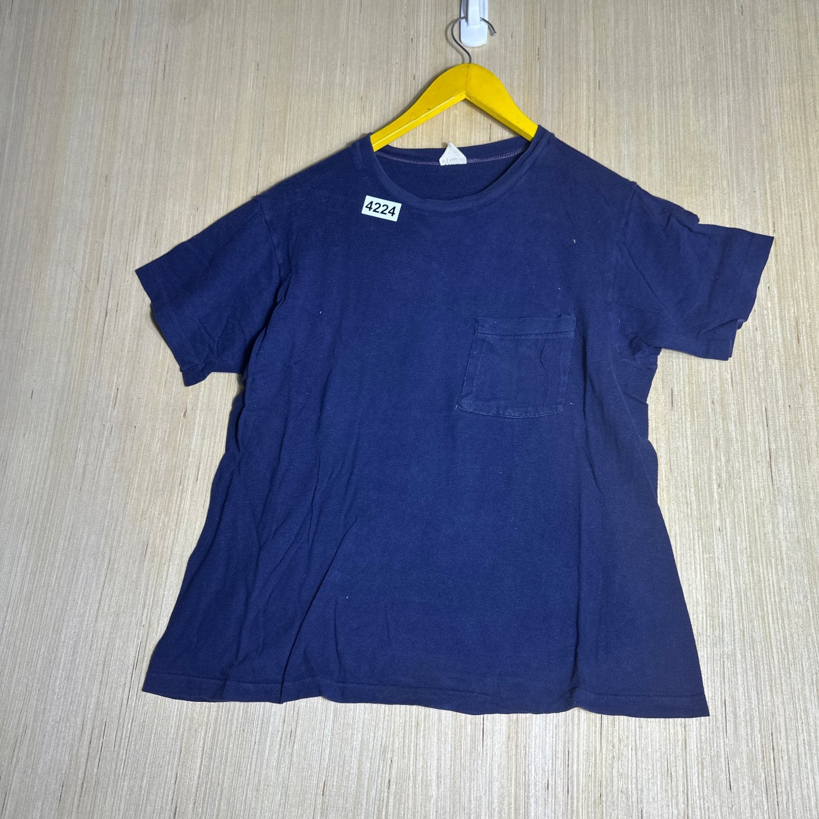 Vintage 80s Blank Blue Shirt Adult Medium Blue Short Sleeve Pocket Pullover