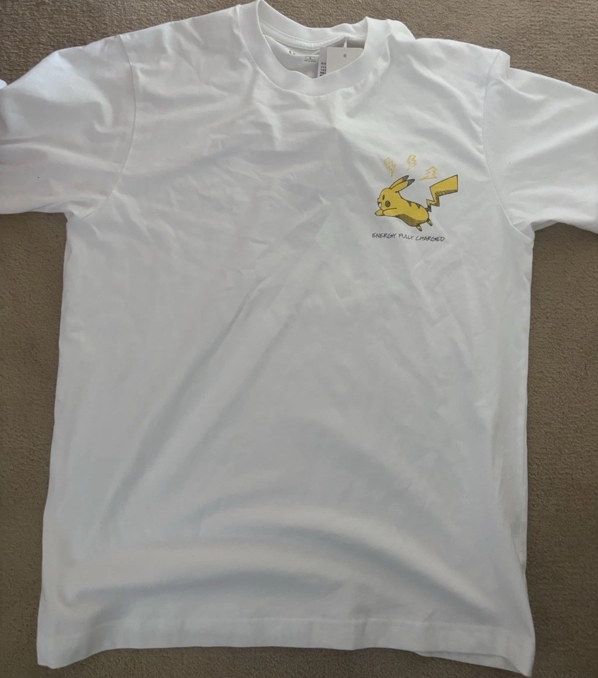 Pickachu Shirt Men Energy Fully Charged Medium White Graphic Tee