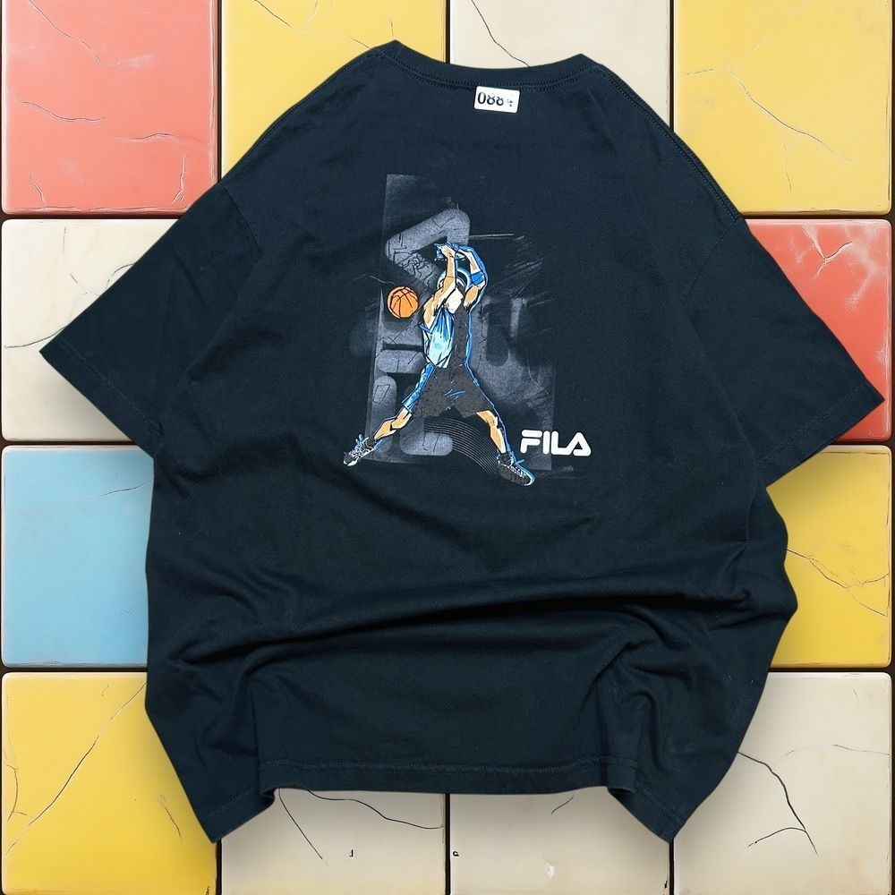 Vintage Fila Basketball Sportswear Shirt 90s Men L Black Streetwear Graphic Tee