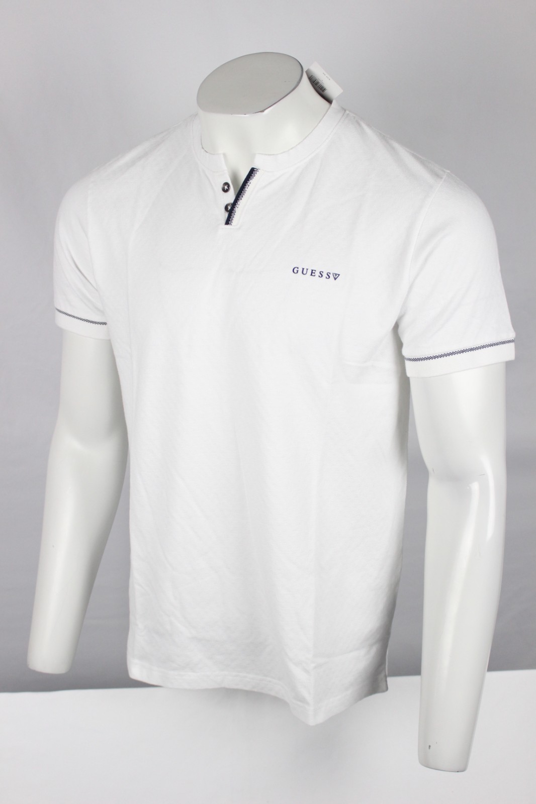Guess Men’s Ricardo Short Sleeve Slit Henley T Shirt Pure White Textured