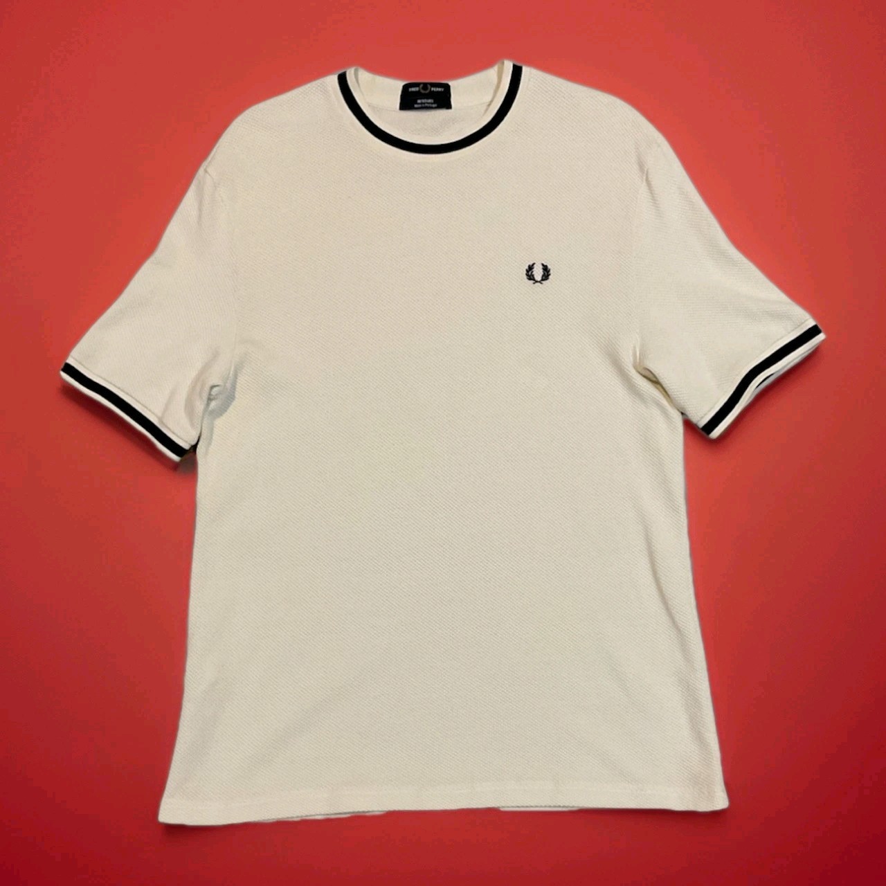 Fred Perry Reissues Textured Pique T Shirt Ecru Men’s Large M2806/560