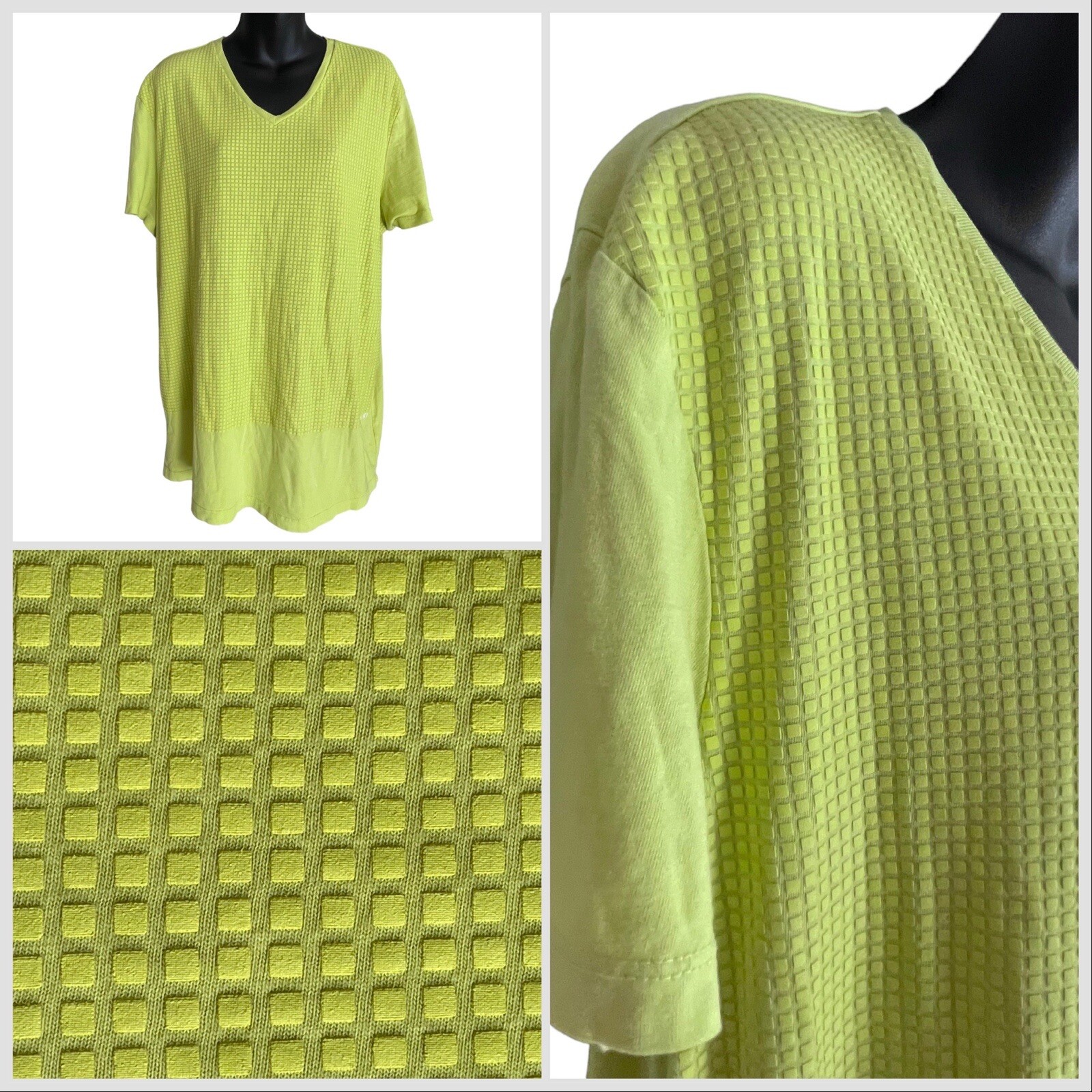 Vintage 1990s Hip Hop CK1 V-Neck Short Sleeve Shirt Square Green Neon Men L