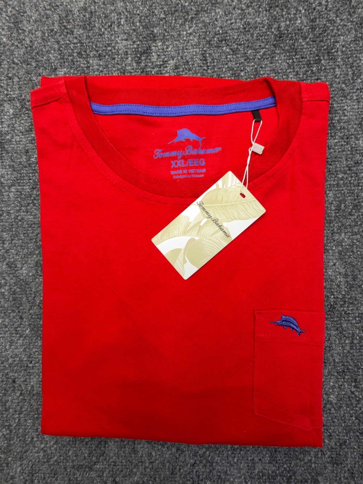 Tommy Bahama Pocket T Shirt Mens XXL NEW Marlin Logo Cotton Tee Red Blue Gray