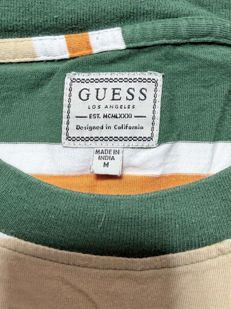 Guess Los Angeles Striped T Shirt Mens Size M Made in India VTG Green Orange Y2K