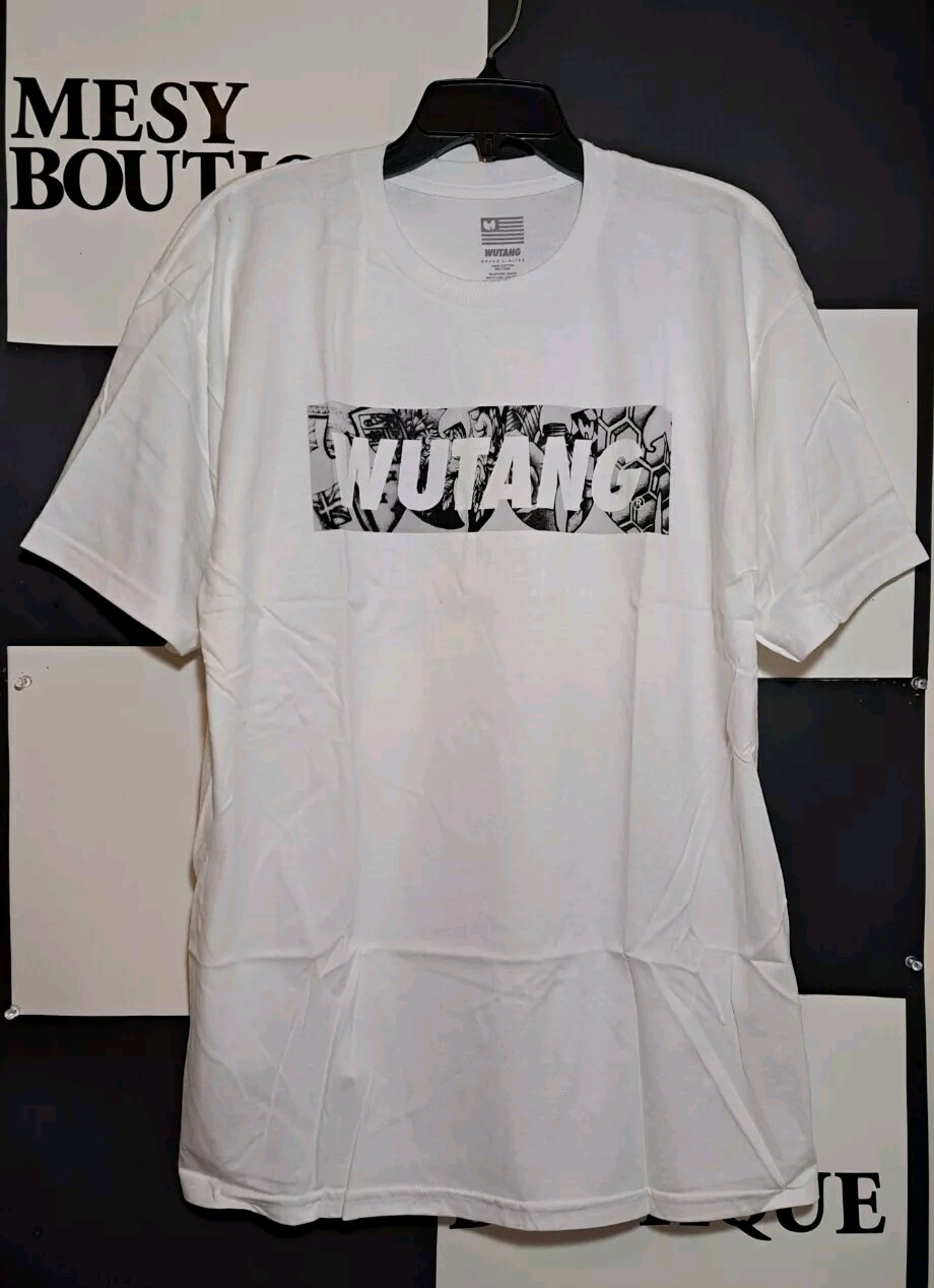 Wu-Tang T-Shirts Short Sleeve 100%Cotton Mens Graphic Logo Box Large White