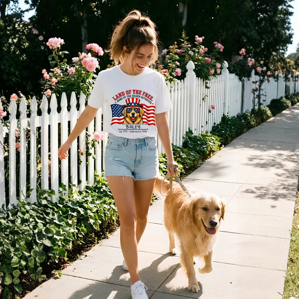 Custom Dog Name 4th of July Shirt Golden Retriever USA 250th Anniversary T-Shirt