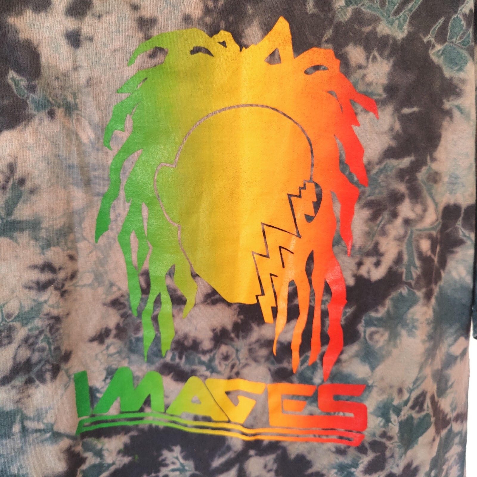 “IMAGES” 80s tie-dye rasta wear jamaica shirt paper thin deadstock crumple style