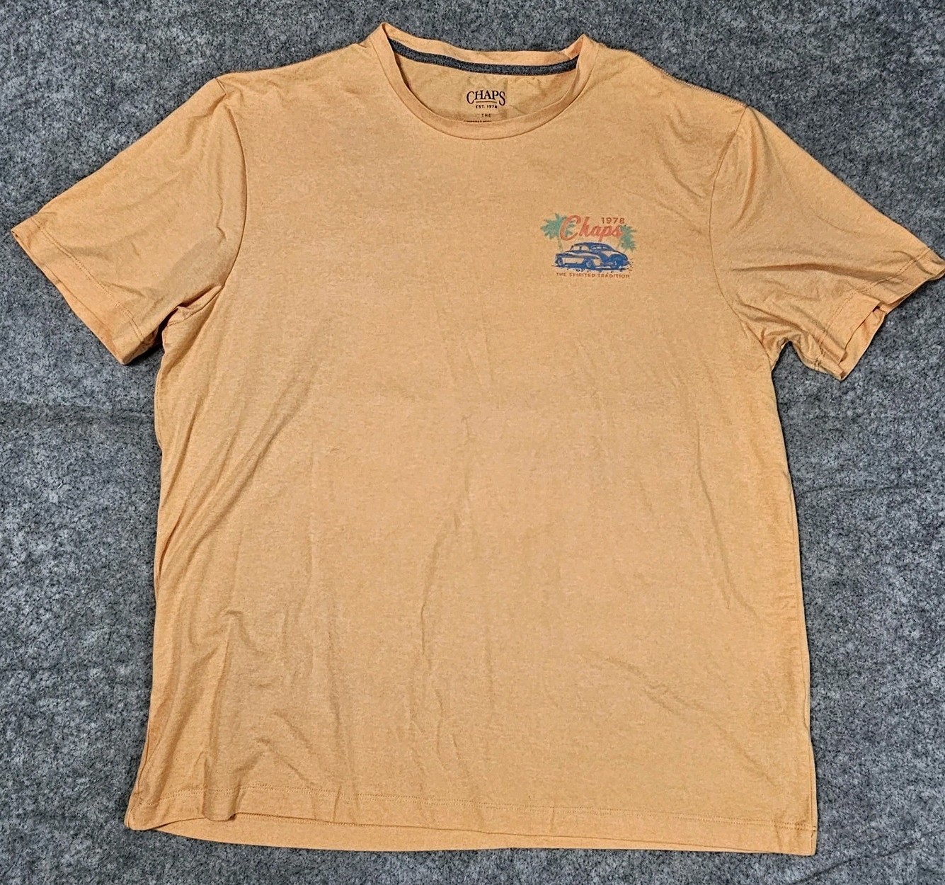 Chaps Along The Seacoast Graphic T-Shirt Men’s L Orange Polyester Spandex