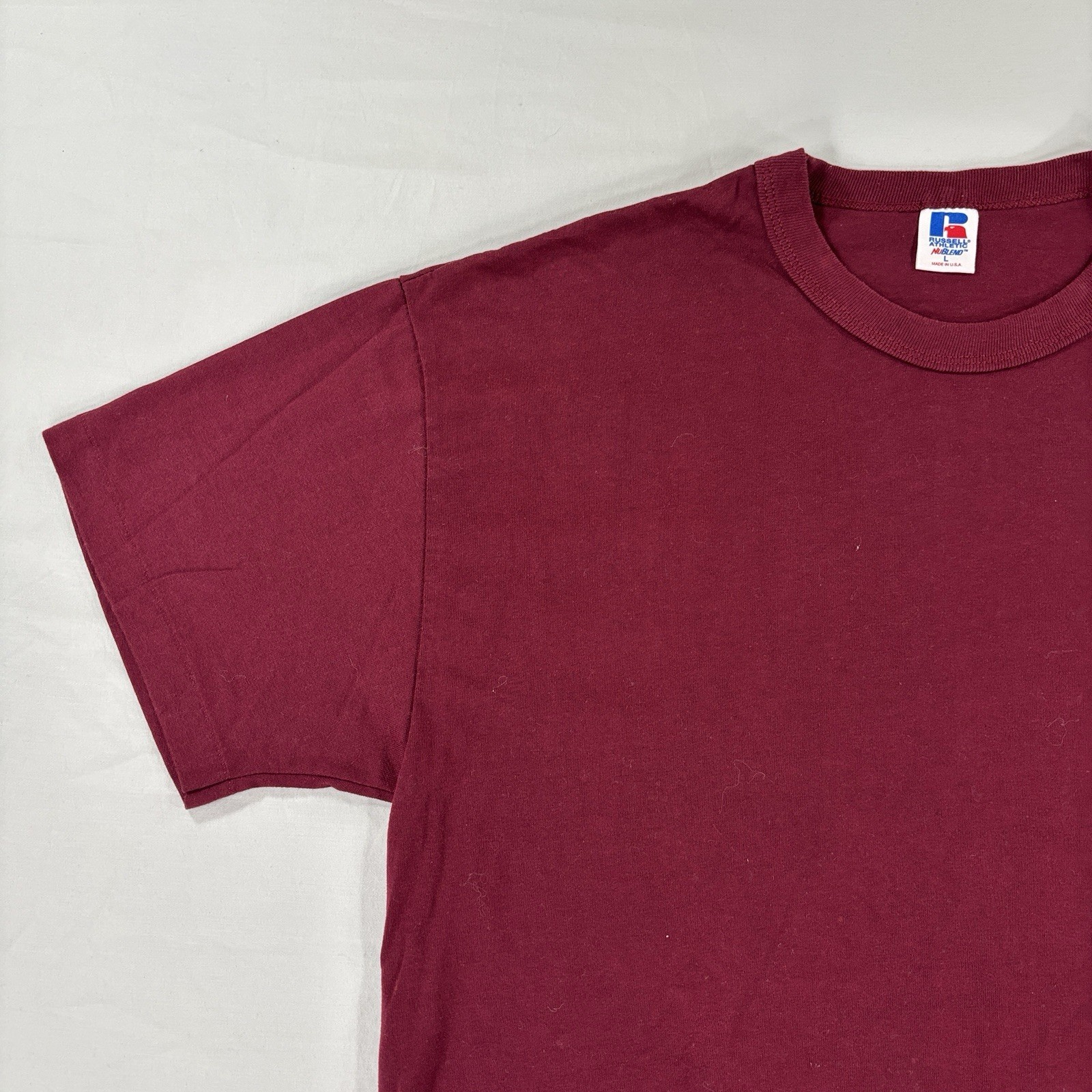 Vintage Russell Athletic Blank Plain T-Shirt Maroon Mens Large 90’s Made In USA