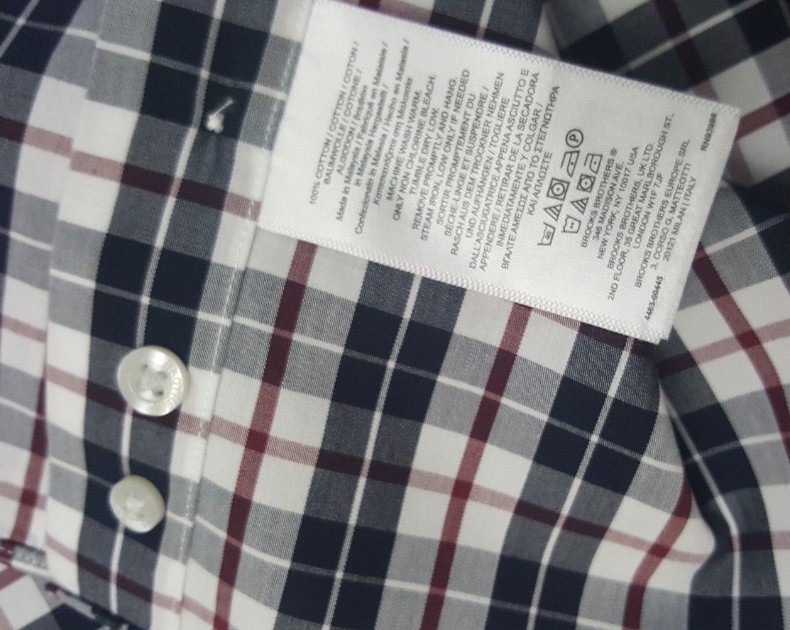 Brooks Brothers Men Shirt Blue/White/Red Plaid Botton Front Non Iron 100% Cotton