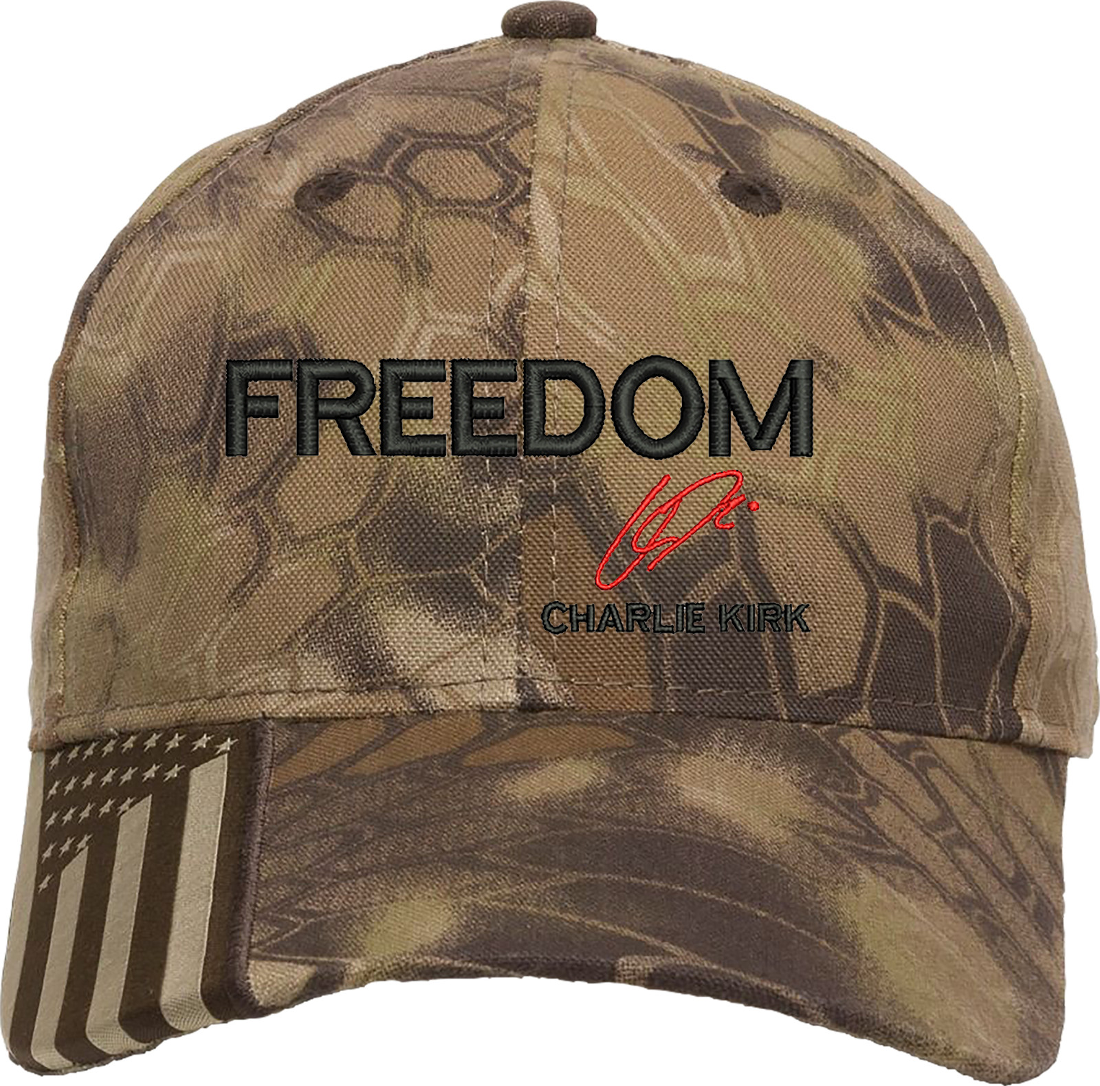 Freedom Charlie Kirk Signature Embroidered OFM Hat with US Flag on bill
