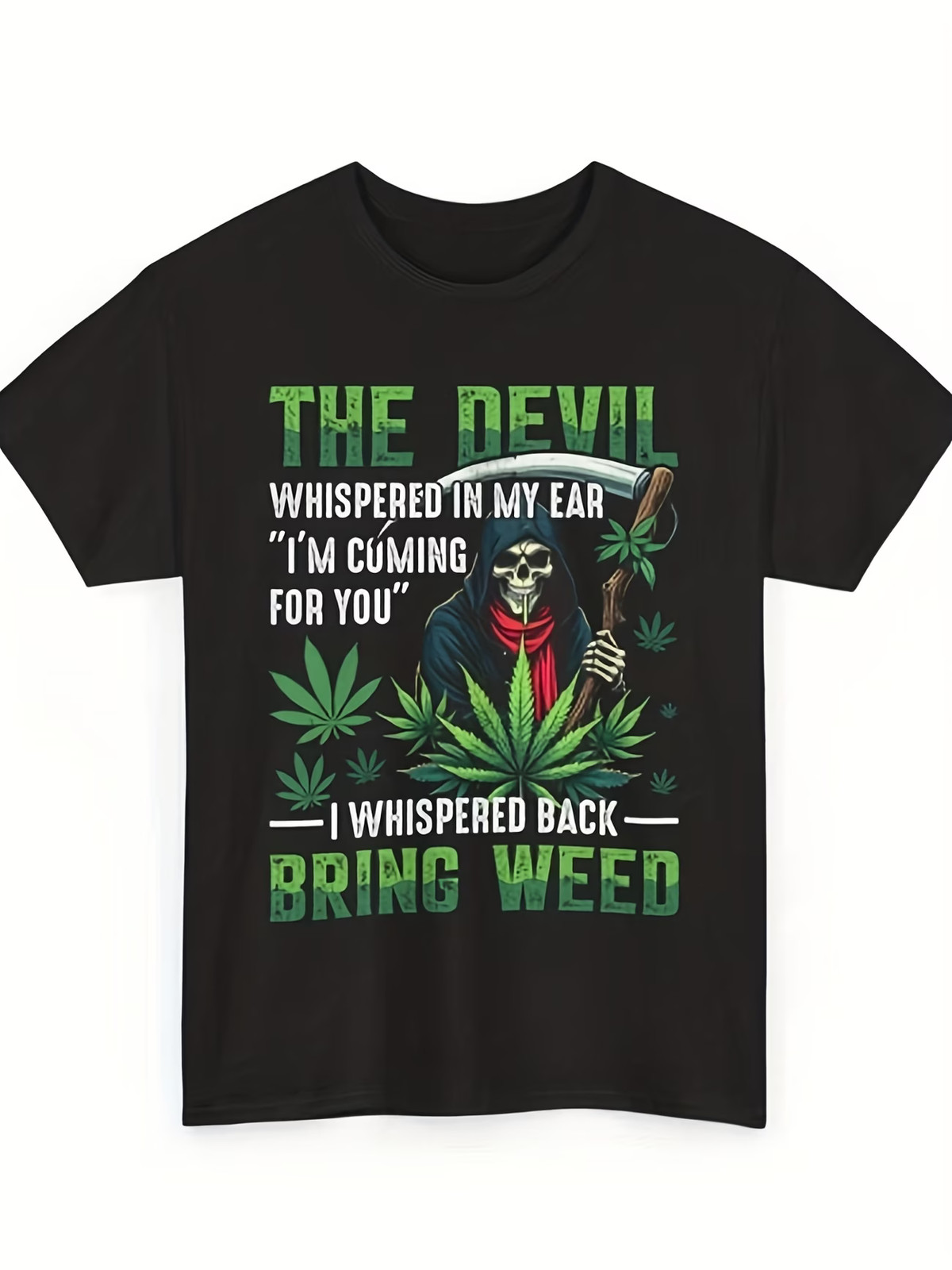 Funny Weed Graphic Tee | The Devil Bring Weed T Shirt | Cannabis Lover Shirt | M