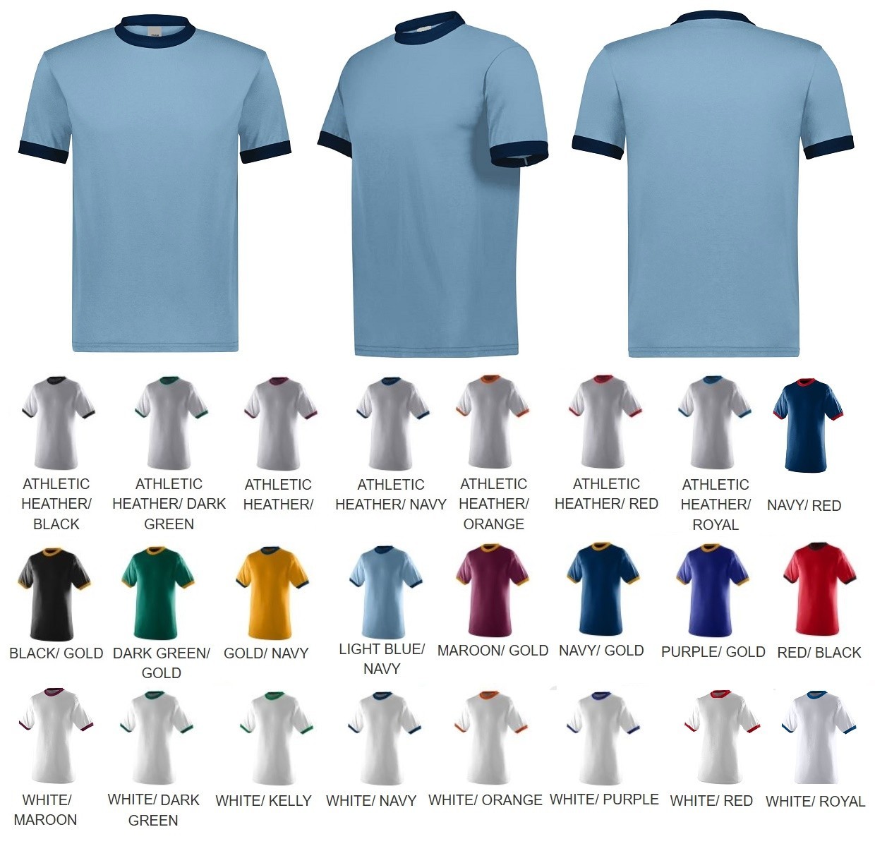 SOFT JERSEY RINGER T-SHIRT, RETRO ATHLETIC LOOK, CONTRAST COLLAR and CUFFS S-3XL