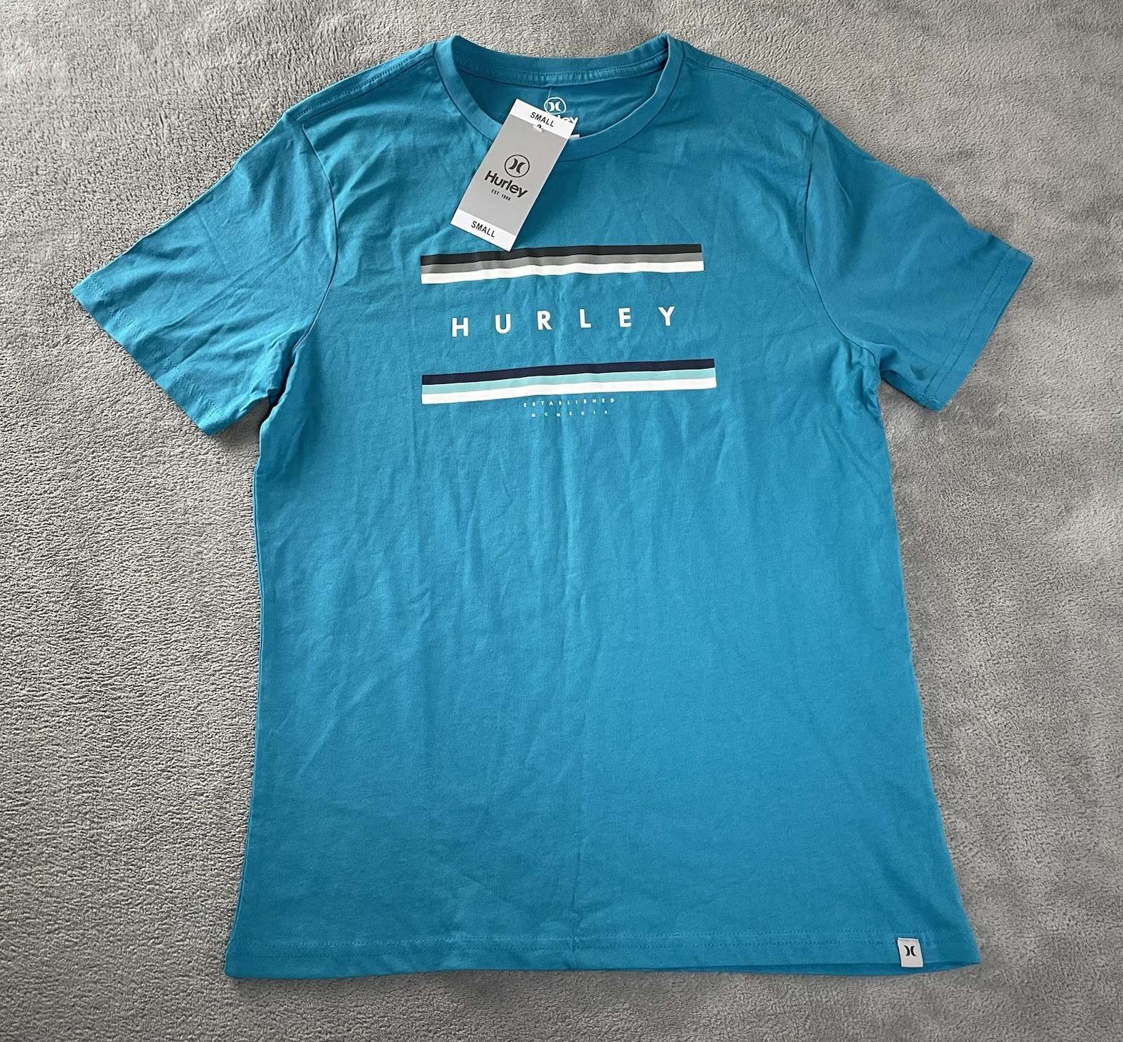 Hurley Logo T Shirt Men’s Small Teal Blue New With Tags Short Sleeve