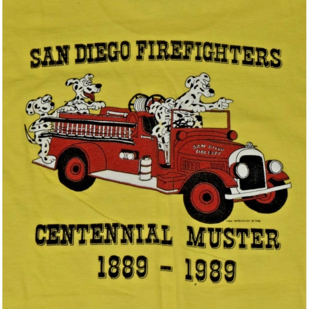 Vintage T-Shirt Hanes Single Stitch Size L San Diego Firefighters Made USA 1989